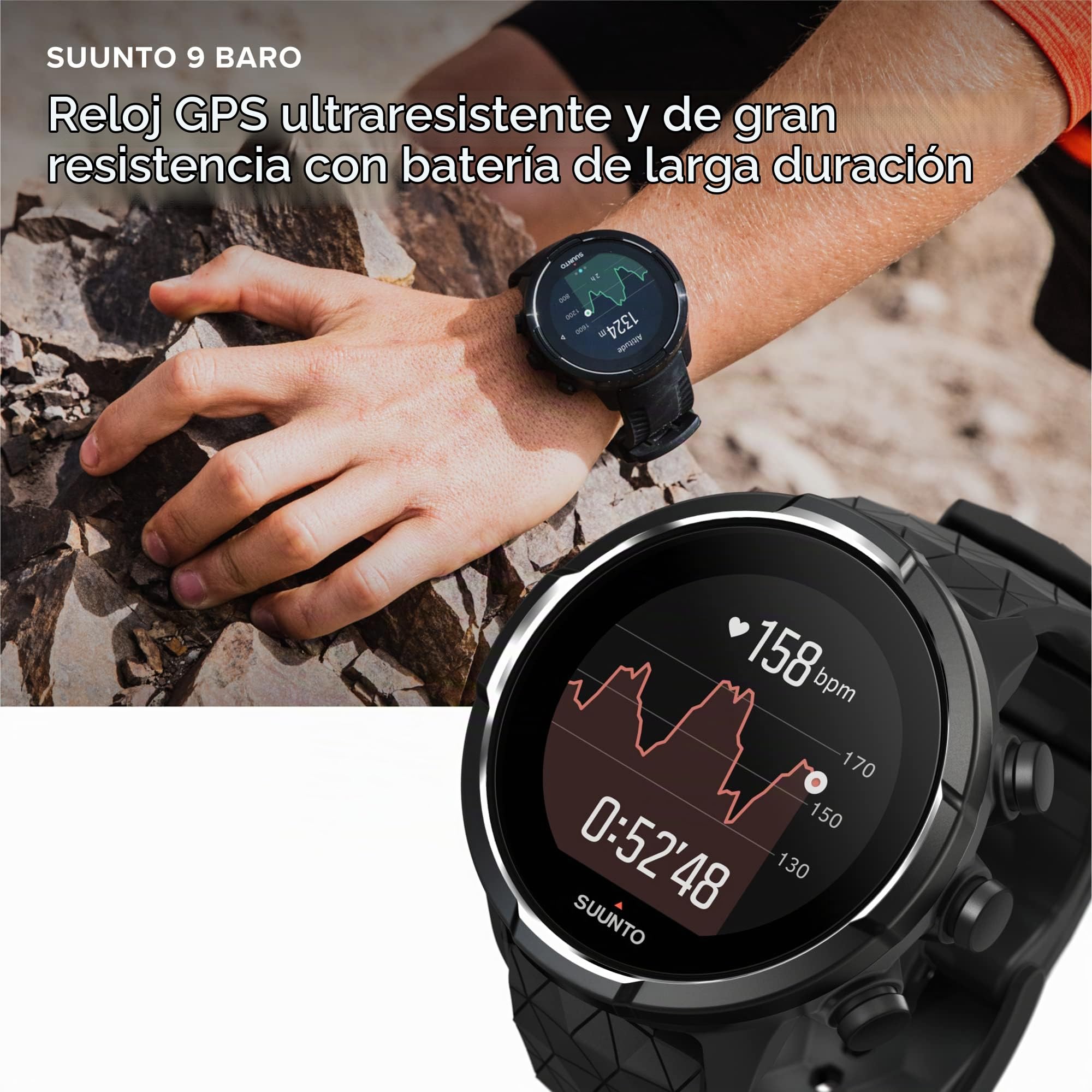 Suunto 9 Baro Reloj deportivo GPS con batería de larga duración y medición del ritmo cardiaco en la muñeca