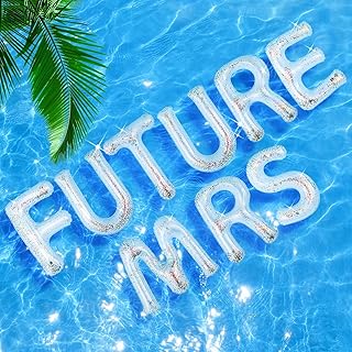 Junkin 20 Inch Bachelorette Pool Floats Bride Party Float Inflatable Floating Letter Set Bachelorette Decorations Gifts for Pool Beach Party with Adhesive Dots (White Gold,Future Mrs)