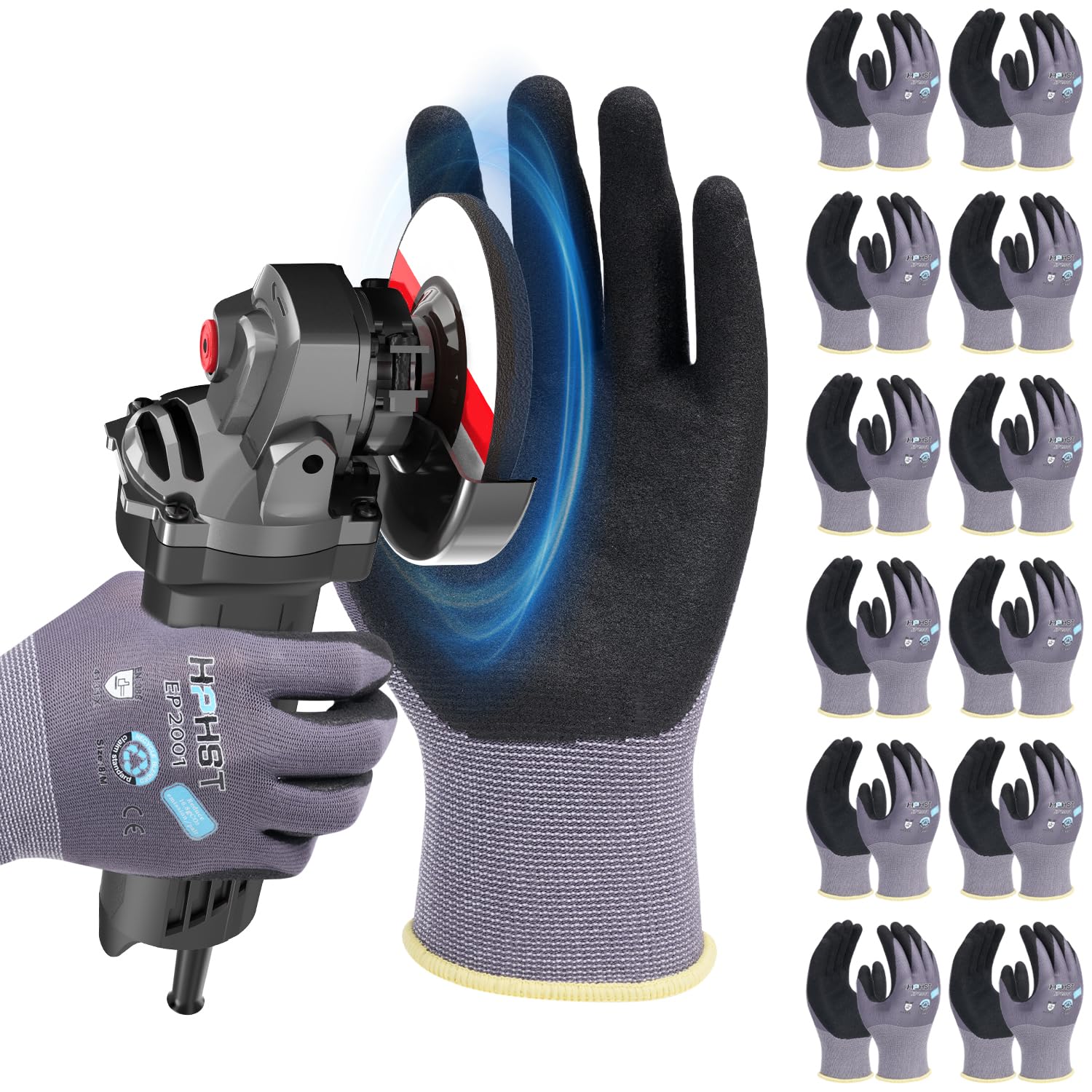 HPHST Arbeitshandschuhe SF001TS Handschuhe 12 Paar Montagehandschuhe für Damen und Herren Gloves Ergonomisches Design Smart Touch