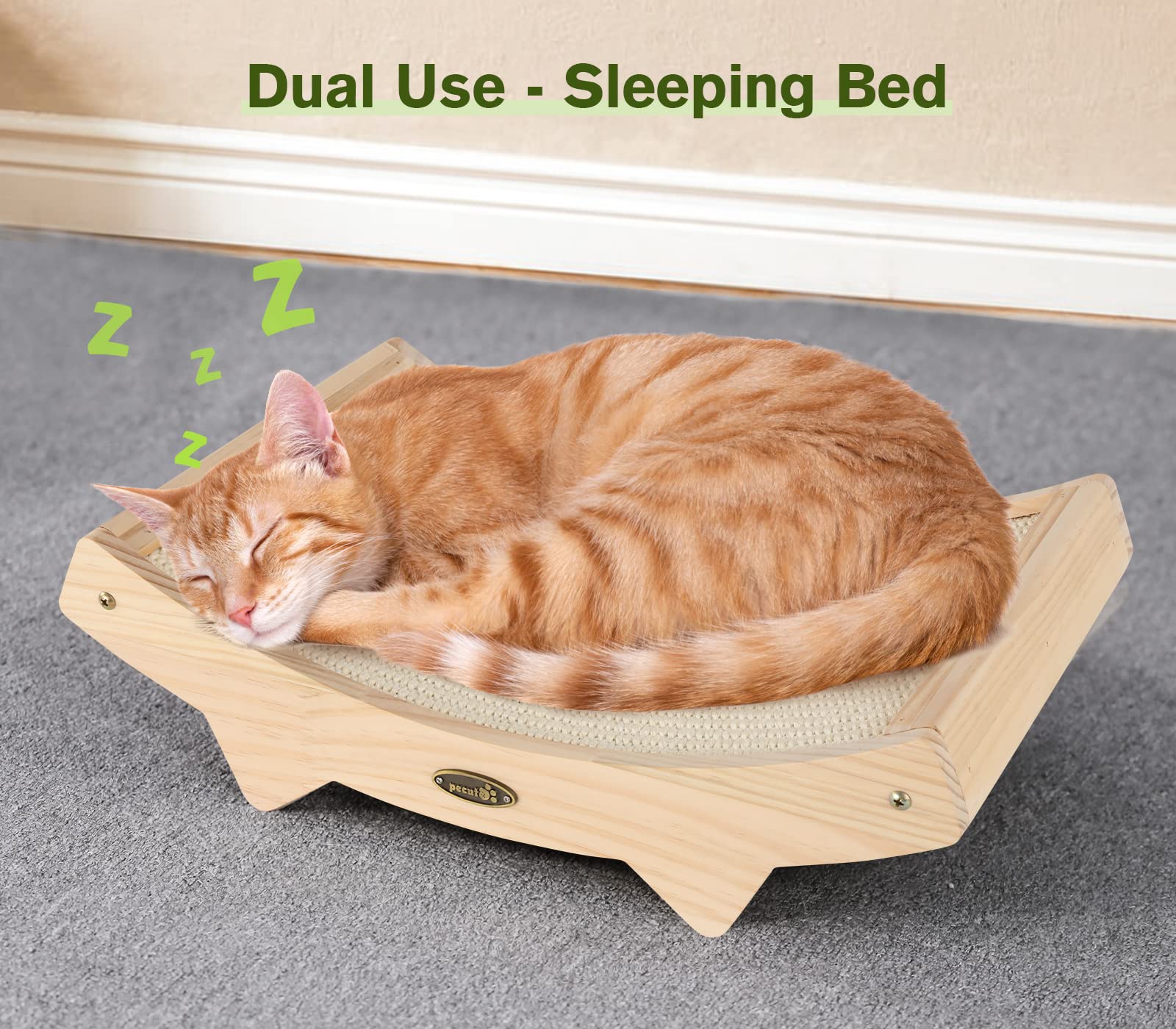 Pecute Tiragraffi per gatti, in sisal intrecciato su entrambi i lati, resistente, struttura in legno, tappetino tiragraffi per gatti, lettino per gatti, idea regalo (42 x 27,5 cm)