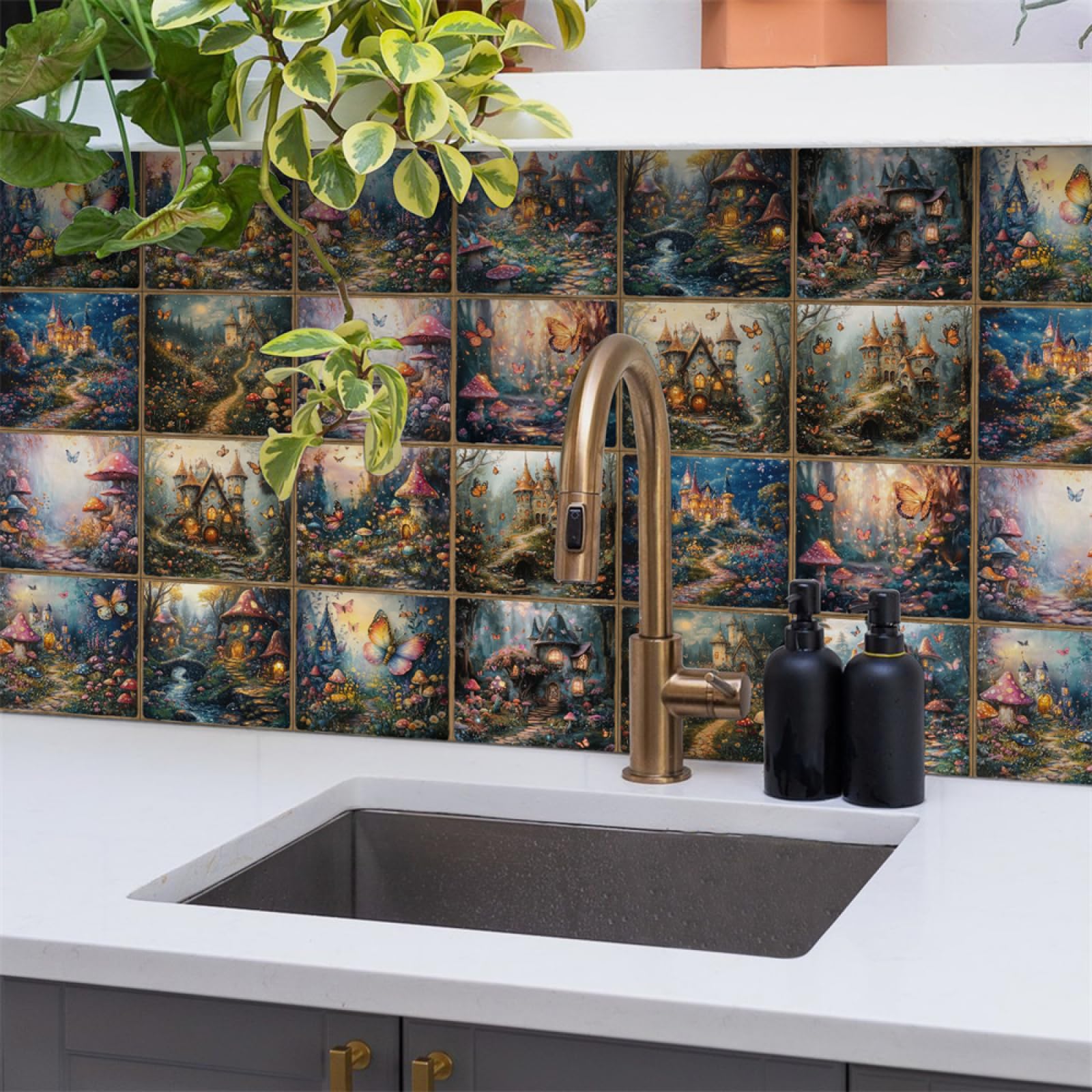 LMYSXAOZ Stick on Tiles 15X15CM Mushroom Peel and Wall Stickers Waterproof Oil Proof PVC Decorative for Kitchen Washroom Bedroom,Floor