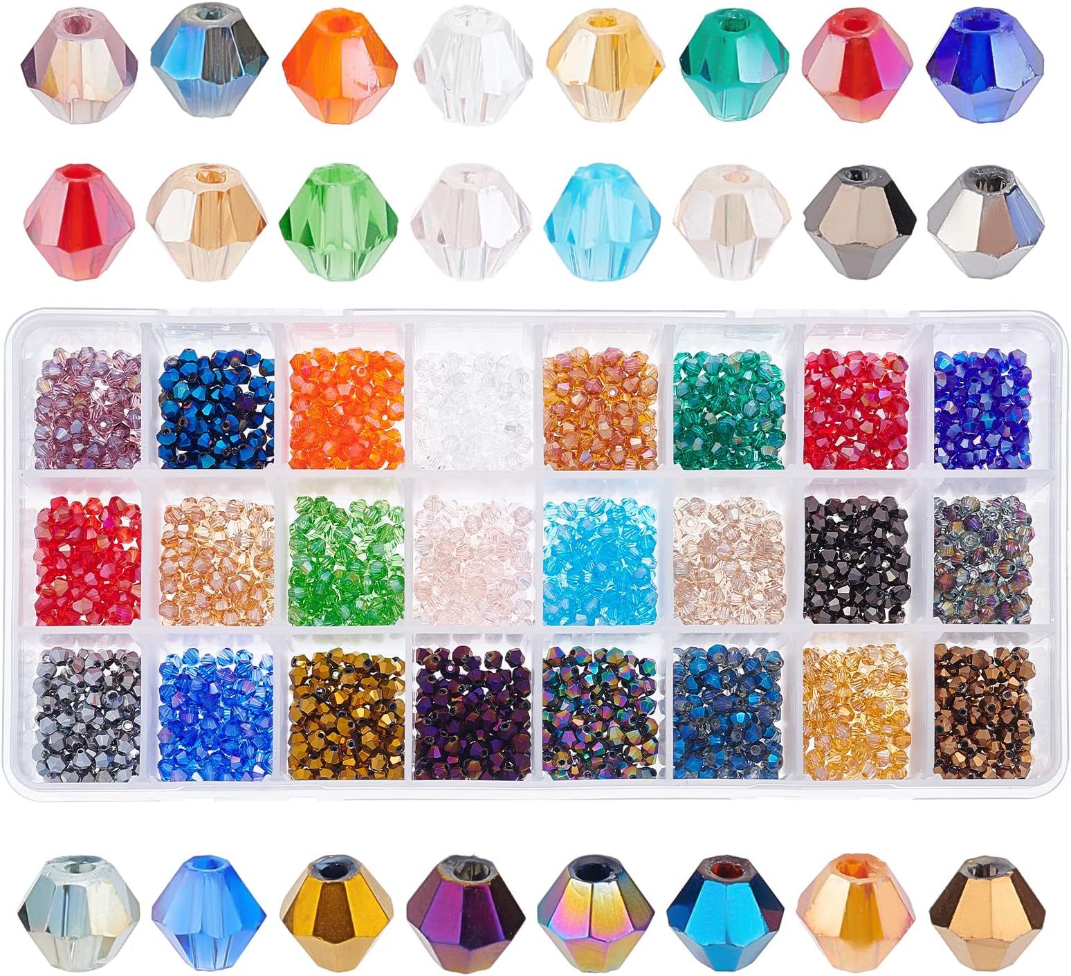 Perline Rotonde In Vetro Sfaccettato Cristallo Misto – 6mm, 90 Pezzi + 1 Filo R16, Mischia Colori