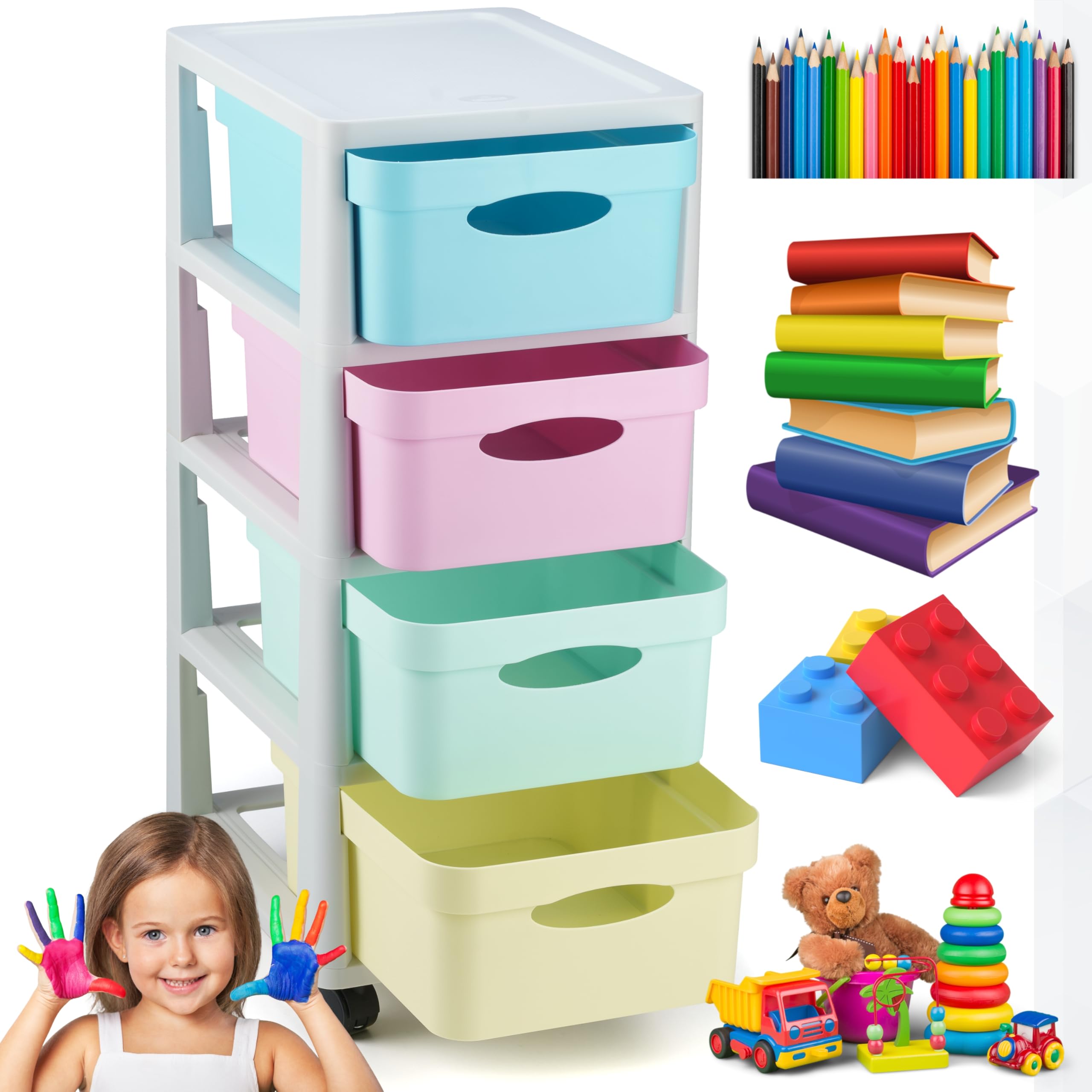 Cajonera de plastico con ruedas mueble organizador escritorio torre almacenaje niños infantil juvenil mueble almacenaje escritorio caja almacenaje cajon - Made in E.U.