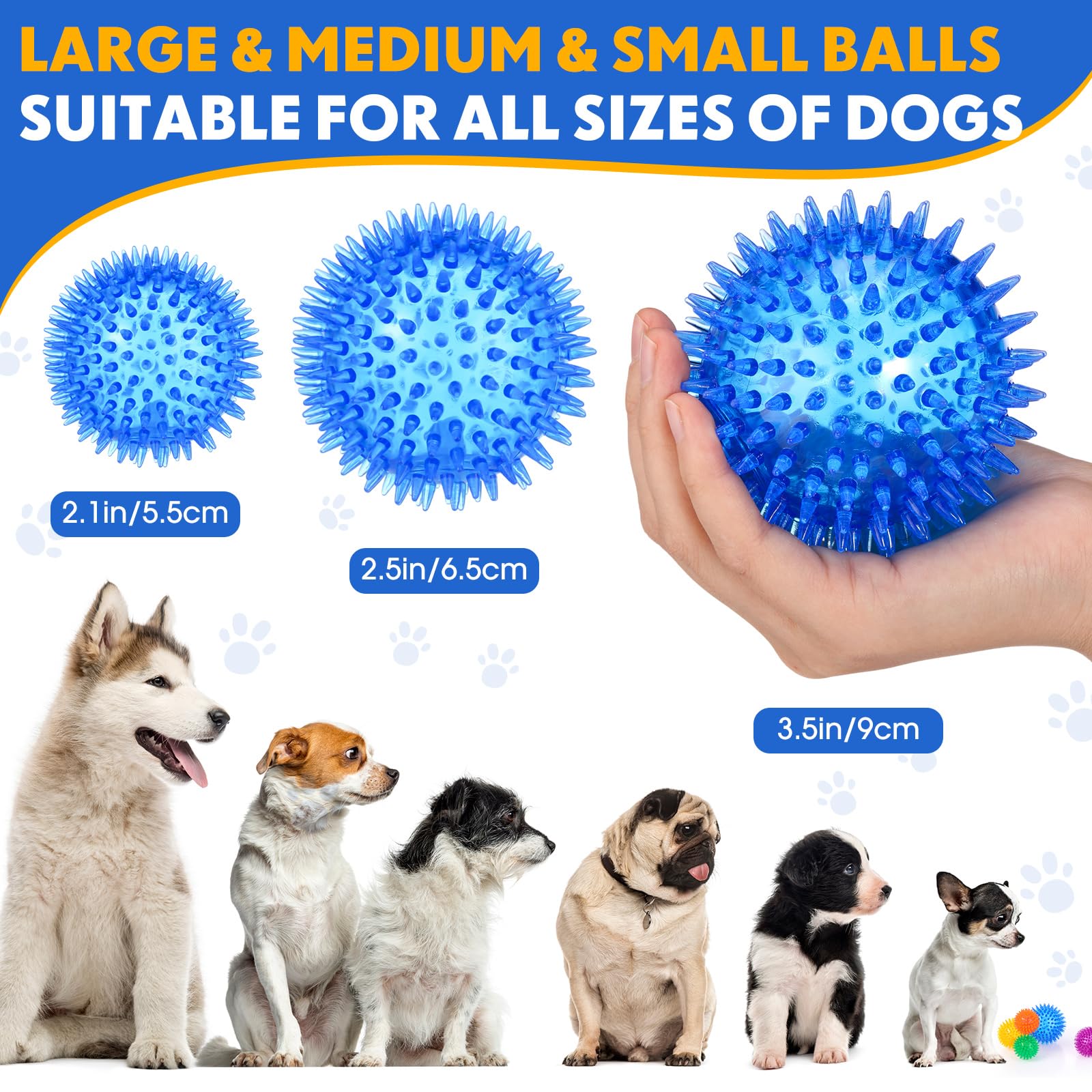 Lot de 50 balles couinantes pour chien en vrac pour mâcheurs agressifs - Jouet à rapporter - Jouets à mâcher en TPR pour nettoyer les dents et l'entraînement - 5,3 cm, 6,3 cm, 8,9 cm