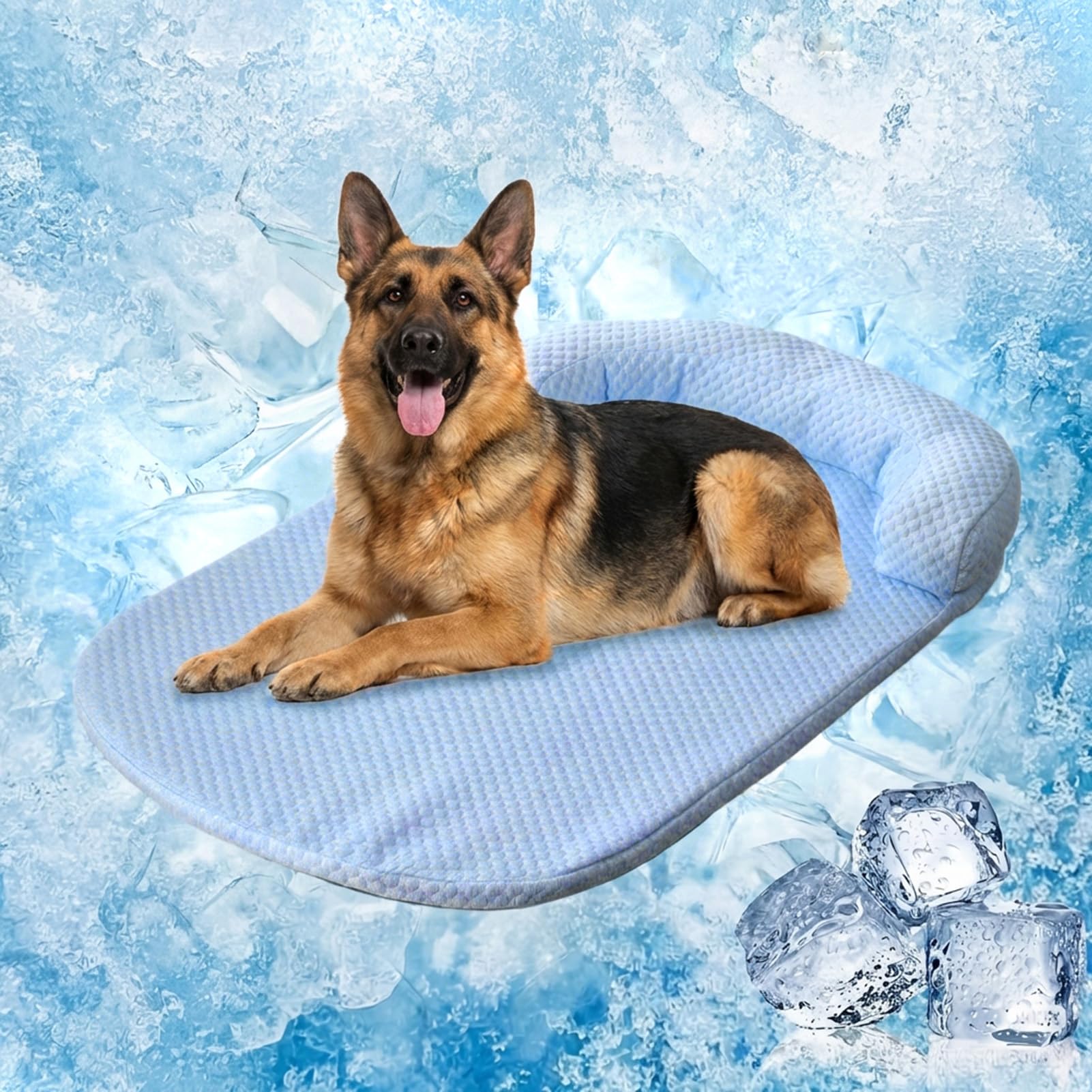 Tapis rafraîchissant pour chien - Tapis de refroidissement auto-rafraîchissant - Tapis de couchage et meubles pour chien - Lavable - Pour l'intérieur, l'extérieur et la voiture (100 x 75 bleu)
