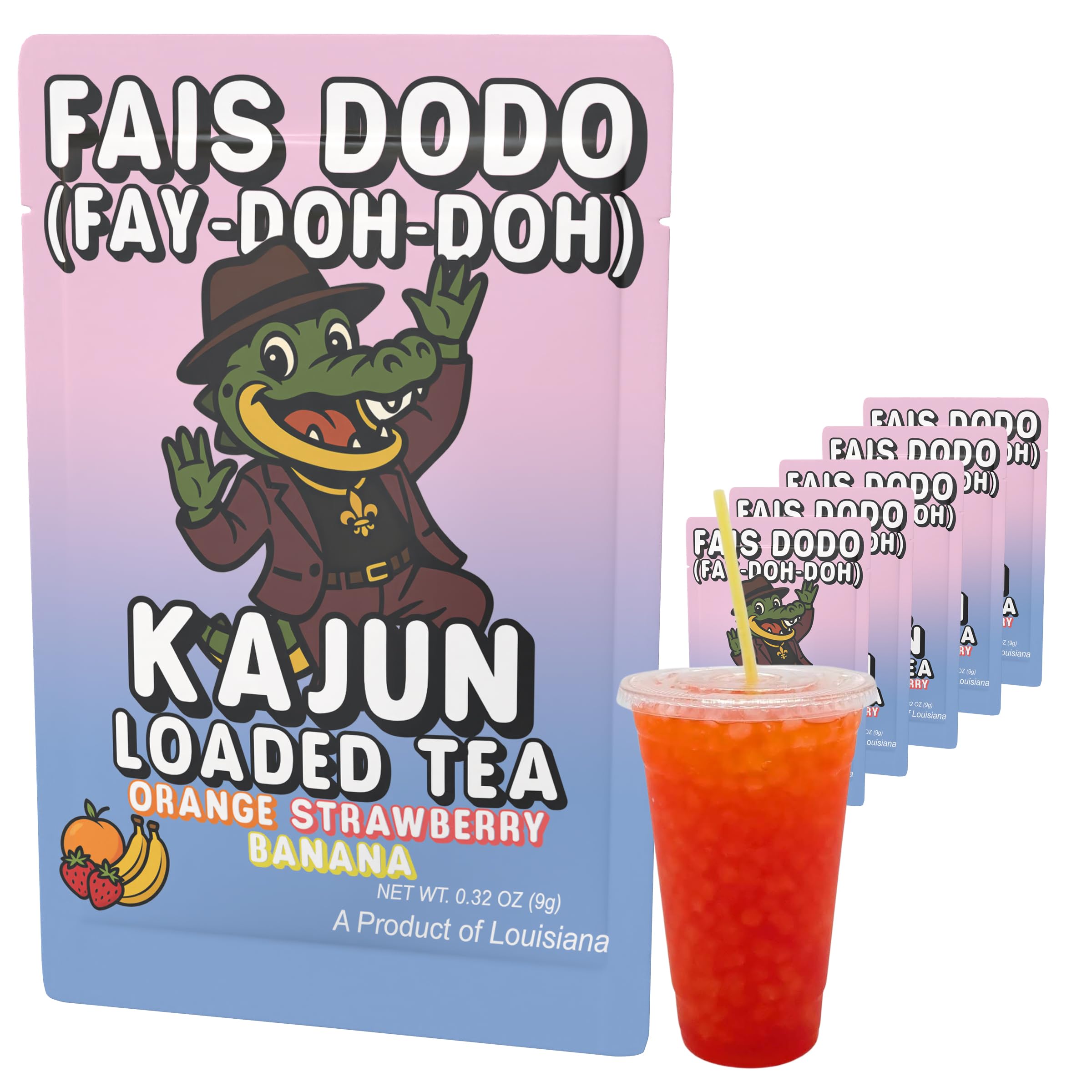 Kajun Loaded Tea Packets – Fais do-do | Orange + Strawberry + Banana Flavor | Sugar Free Energy Tea Powder | 250mg Green Tea Caffeine | Zero Calories