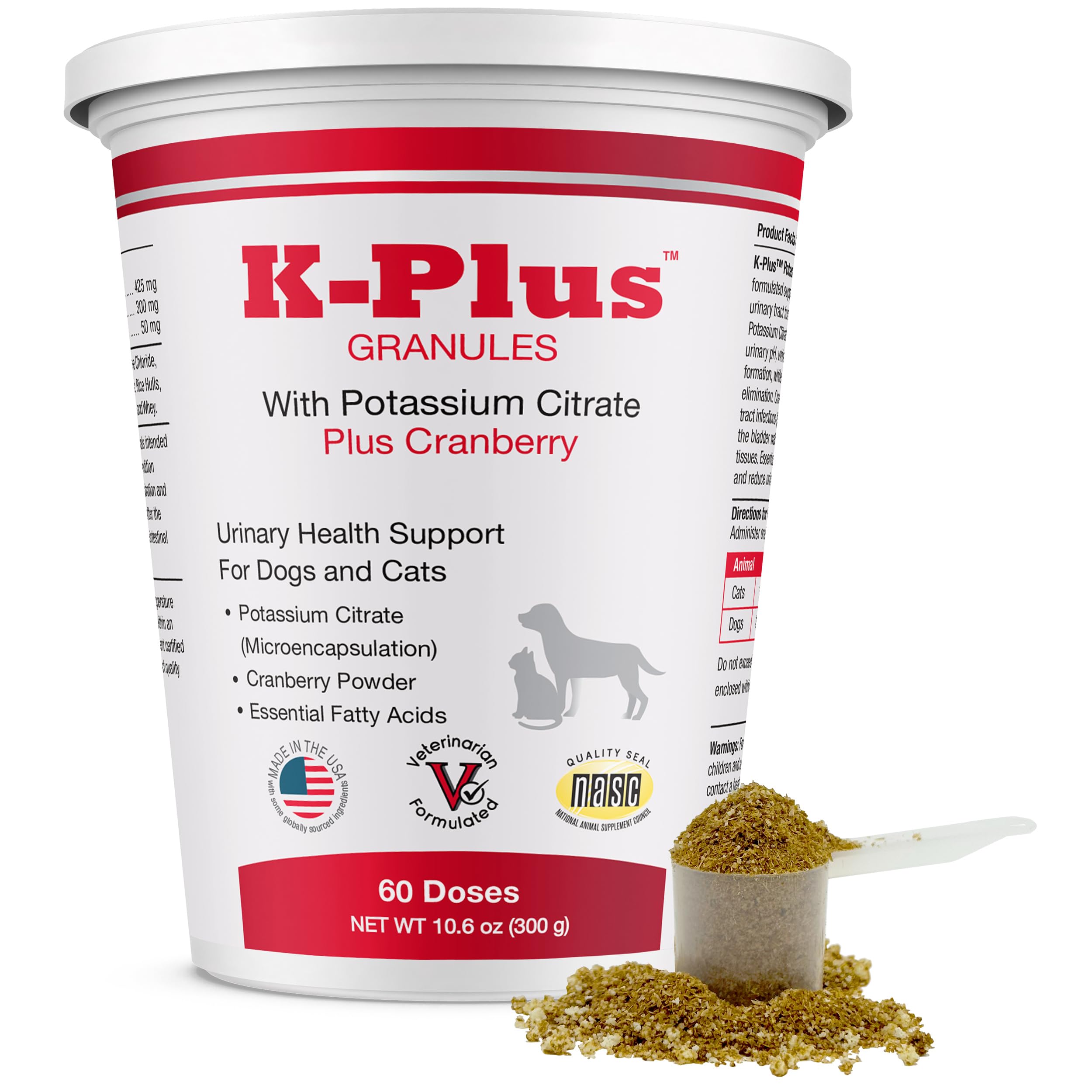 K-Plus Potassium Citrate + Cranberry Granules for Dogs & Cats – Vet-Approved UTI & Bladder Health Support – Helps Maintain Urinary Balance & Kidney Function – Easy-to-Use Granules – 60 Doses