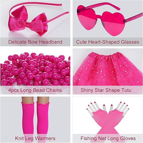 Miniatura 4 de Accesorios para disfraz de los años 80, traje de tutú de neón de los años 90, tema de los años 80 y 90, disfraz de fiesta de neón elegante (rojo