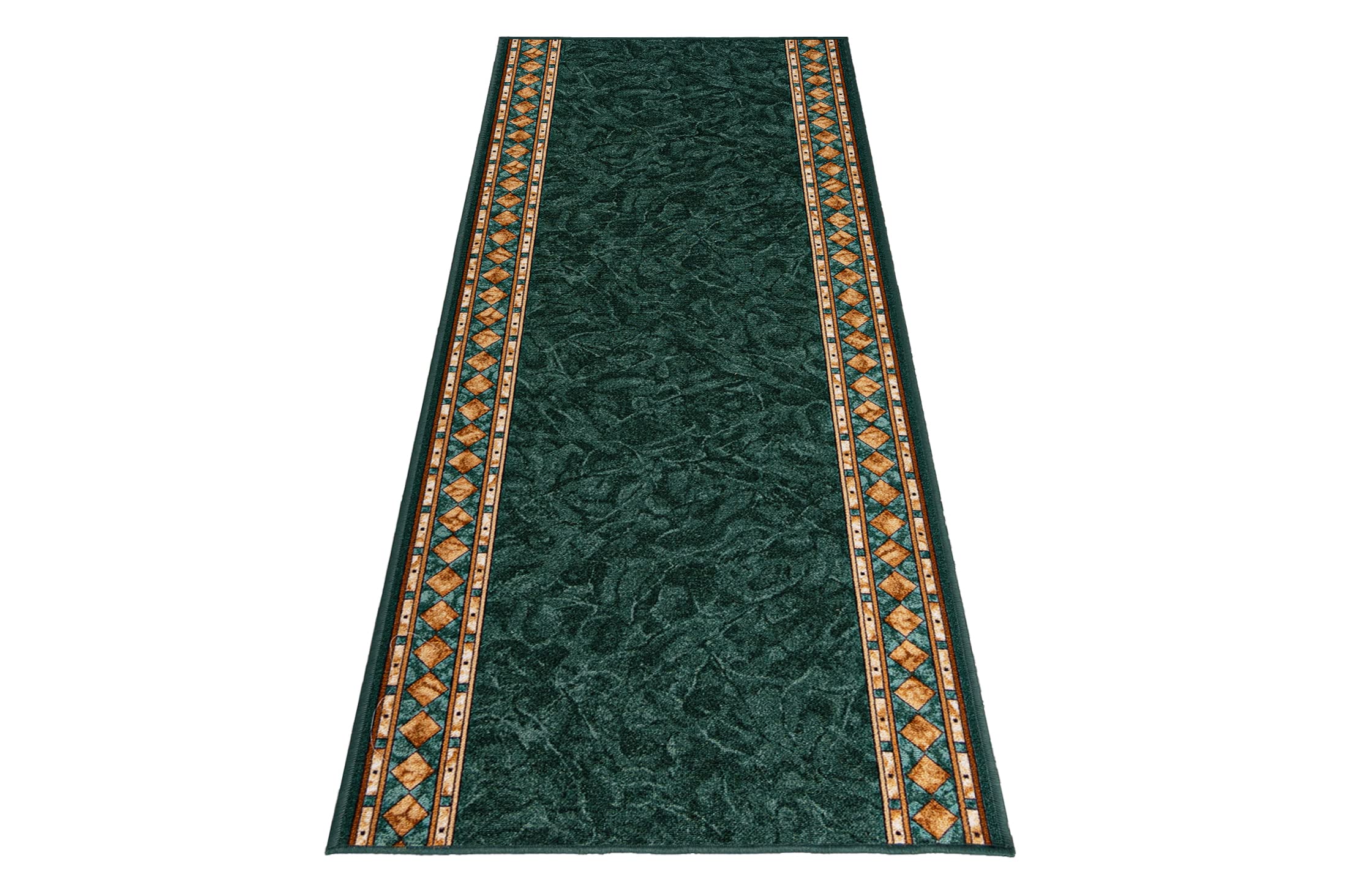 Mazovia Läufer Flur 80x525cm Grün Klassisch 90er-Retro Weich rutschfest | Teppichläufer für Küche Waschküche Schlafzimmer Wetterfest Pflegeleicht Gummiunterseite Kurzflor Lang Verkauf pro Meter