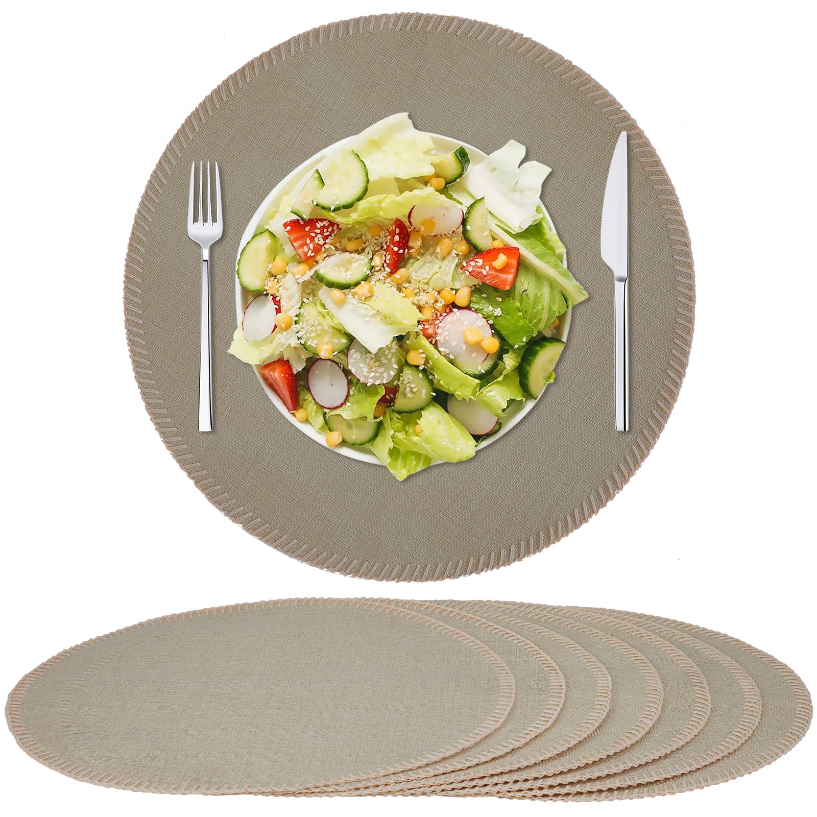 Rinpon Round Placemats Set of 8, Machine Washable Linen-Like Cloth Place Mats & Heat-Resistant for Dining Table