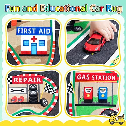 Miniatura 3 de Alfombra para niños, alfombra de juego para bebé, pista de carreras, ruta envolvente en cascada 3D realista, alfombra de 5 x 7 pies para sala de