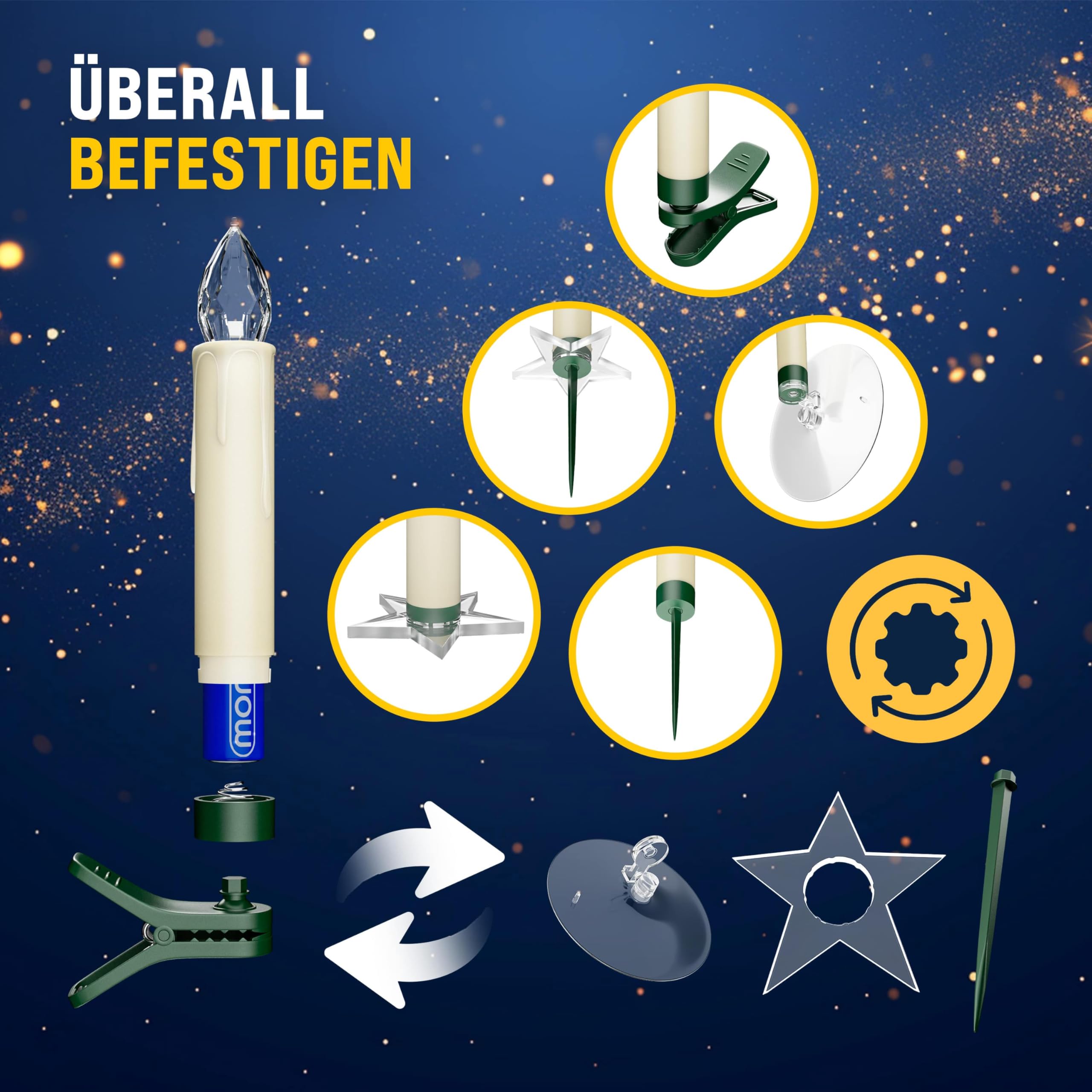 Monzana® Christbaumkerzen LED Kabellos 30er Set Batterie Timer Fernbedienung Echtwachs Optik Lichterkette Weihnachten Flackernd Warmweiß Tannenbaum