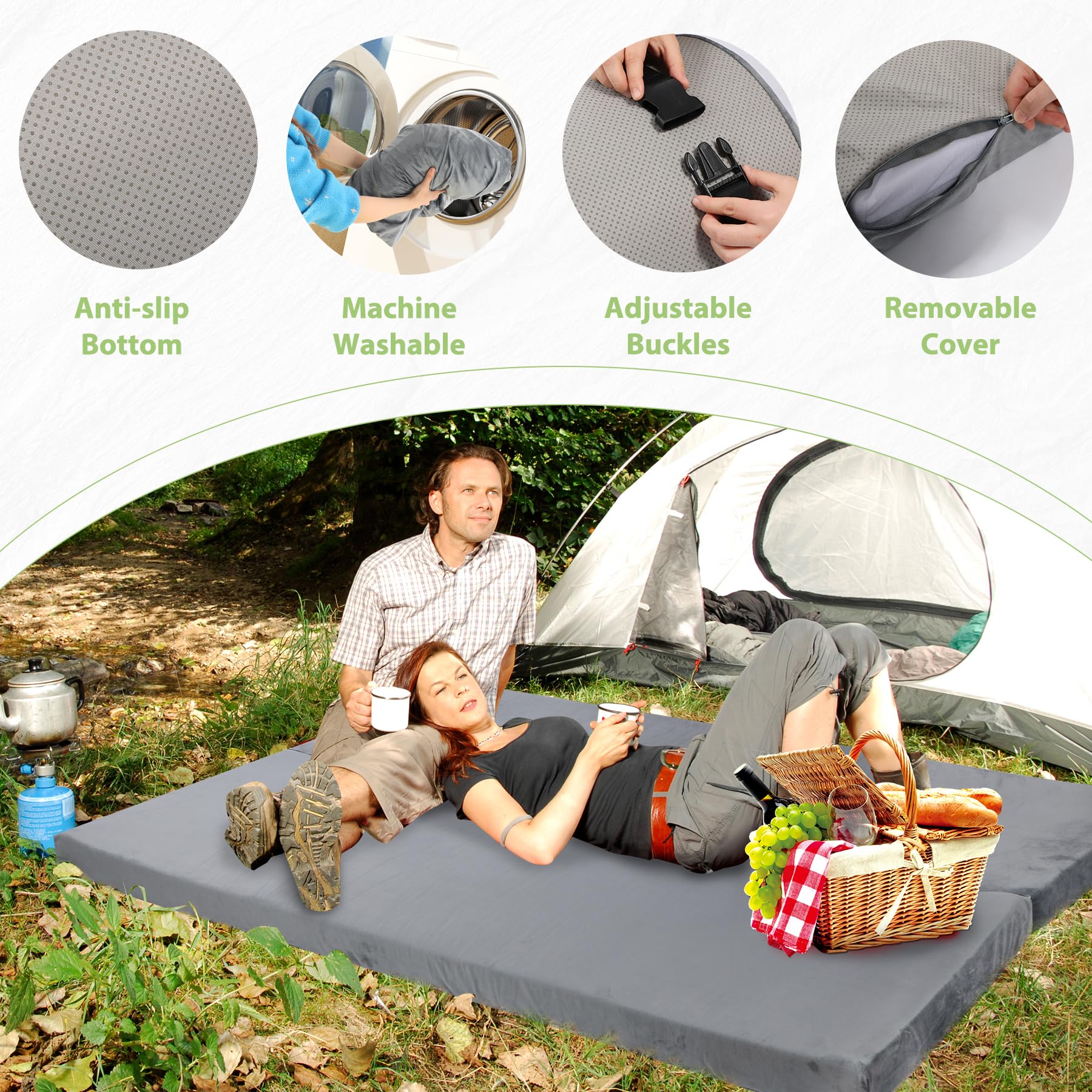 REDCAMP Foldable Memory Foam Camping Mattress, Portable Roll Up Mattress Single with Zipper, Futon Mat Sleeping Pad for Floor Car Tent Indoor Outdoor