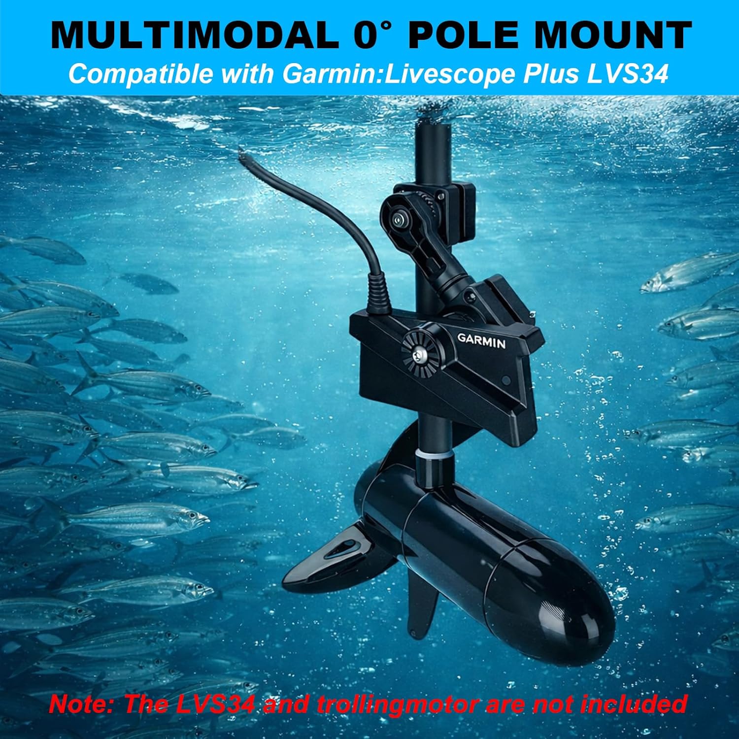 LiveScope Mount for LVS34 Transducer, 0 Degree Pole Mount Compatible with Garmin LiveScope Plus LVS34, Trolling Motor with Quick Ratchet Perspective Adjustment, Replacement 010-13228-03
