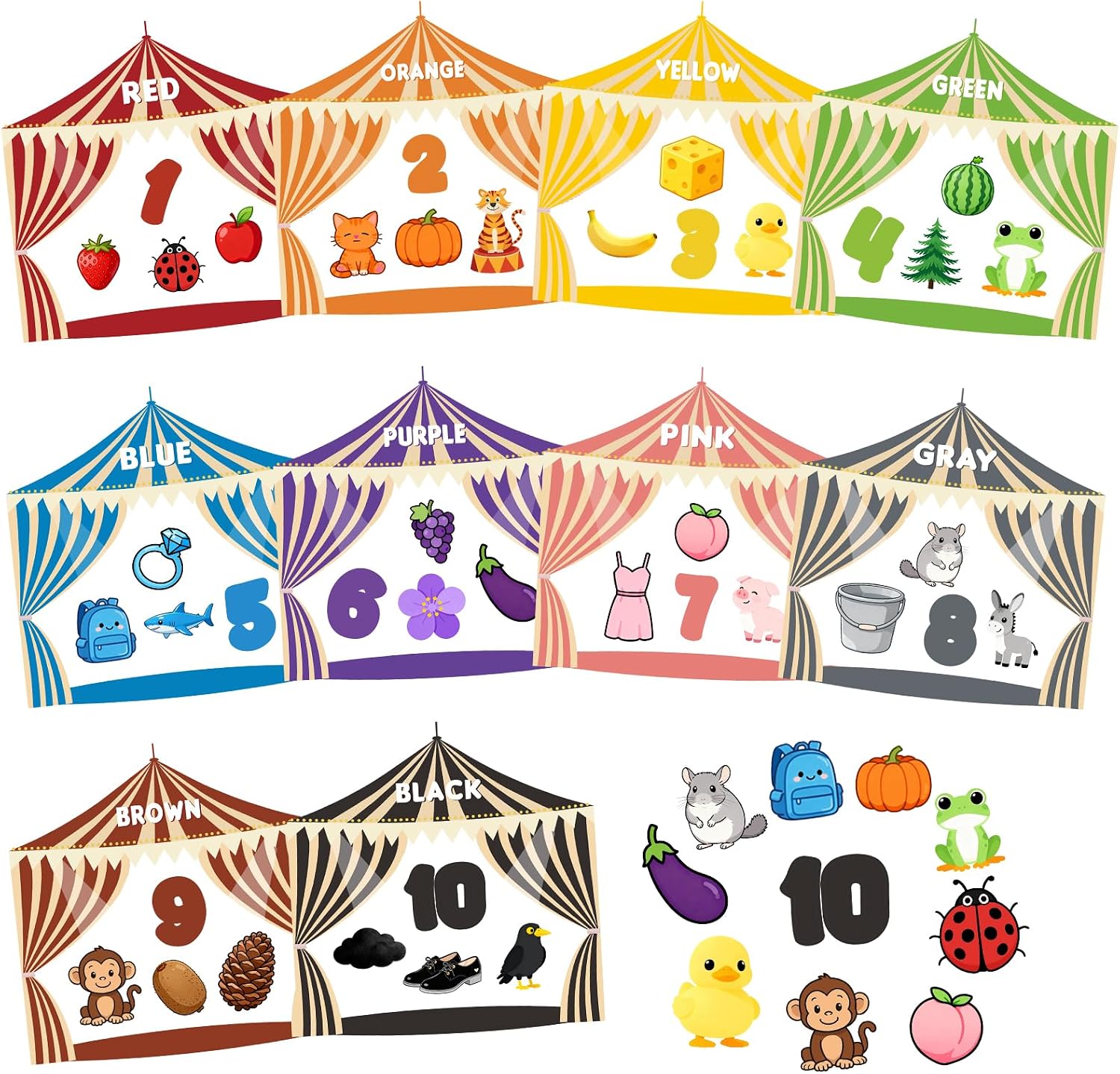 10Pcs Magnetic Color Sorting Toys Magnetic Letters and Numbers for Baby Toddlers Kids Learning Toys Circus Alphabet Magnets for Fridge and Whiteboard
