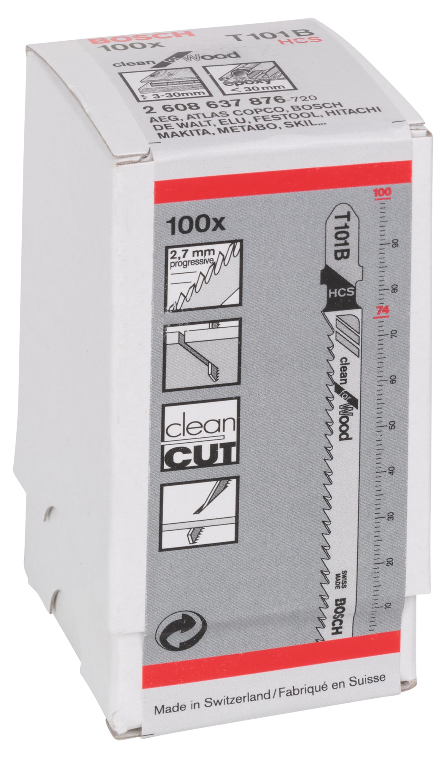 Bosch Professional 100 x Hojas de sierra de calar T 101 B (para Madera blanda, corte recto, accesorios Sierra de calar)