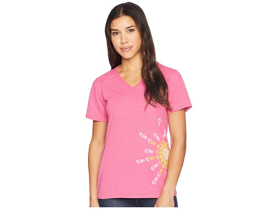 

Life is Good Flip-Flop Sun Cool Vee Tee (Fiesta Pink) Women's T Shirt