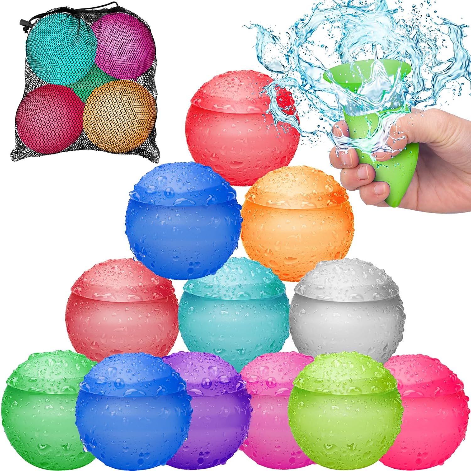 Reusable Water Balloons for Kids Adults, Refillable Summer Beach Pool Toys for 3 4 5 6 7 8 9 10 11 12 Year Old Boys Girls, Quick Fill Self-Sealing Outdoor Backyard Activities Games for Fun (12 Pcs) 12PCS