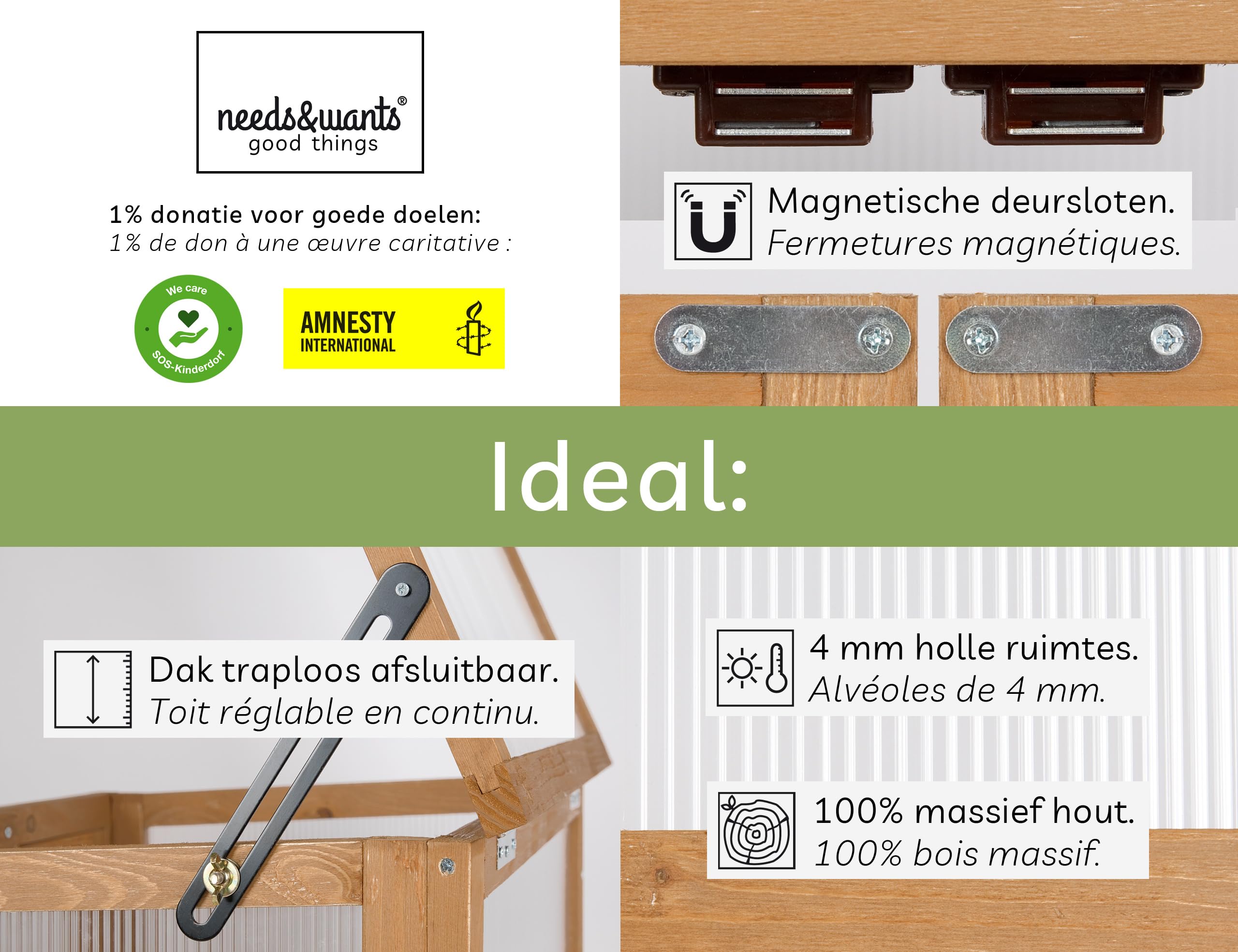 needs&wants® Mini Serre en Bois Exterieur - Serre de Jardin semis Résistante au Froid pour Balcon, Jardin, Intérieur, Abri Surélevé pour Plantes, 56x43x76 cm, Polycarbonate, Brun Foncé