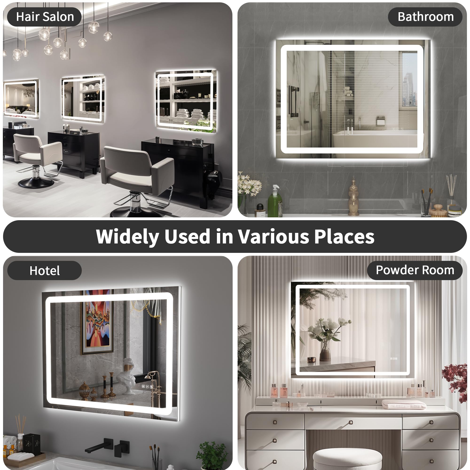 DURASPACE 36x28 LED Bathroom Mirror With Lights - Anti-Fog, Dimmable 3-Color, Backlit & Frontlit, Wall Mount