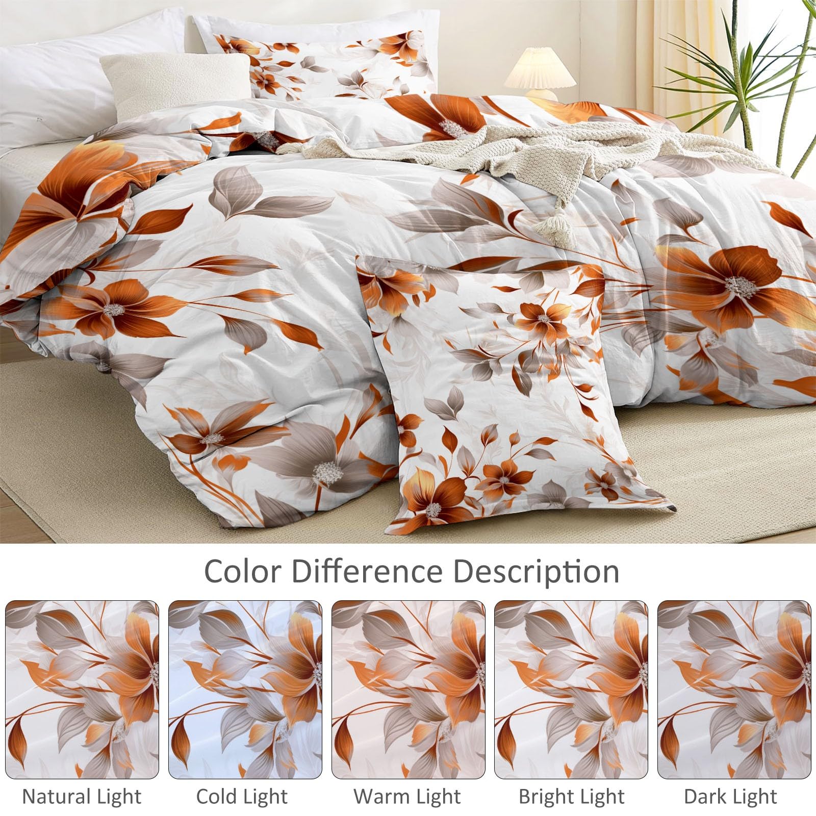 Pościel 155 x 220 cm, kremowa, miękka, ciepła flanela, poszewka na kołdrę, akwarela, gradient kolorów, kwiaty, liście, zestaw pościeli dziecięcej z zamkiem błyskawicznym, dla dorosłych