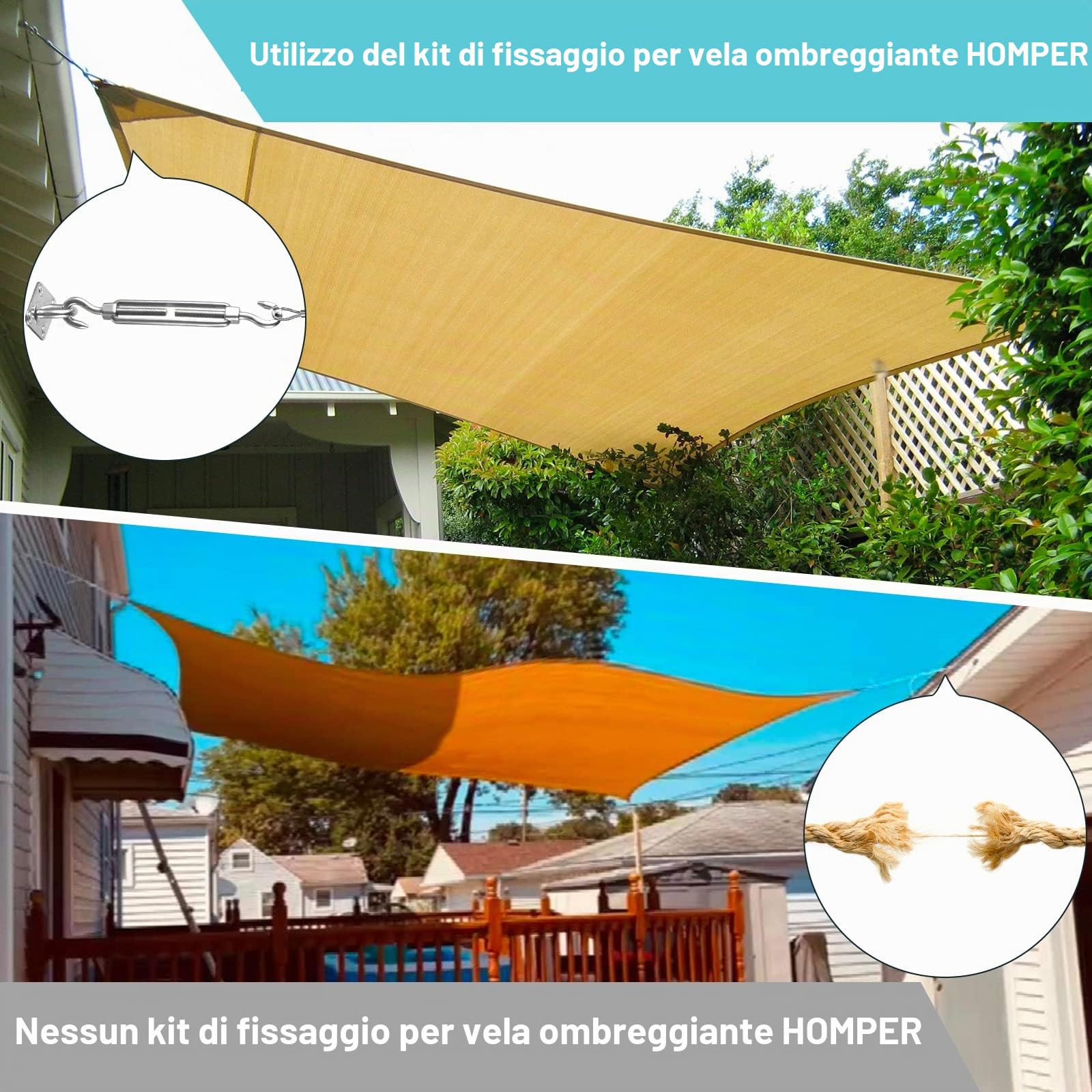 HOMPER M6 Kit di fissaggio per tenda da sole, Kit di fissaggio per parabrezza in acciaio inox resistente per parabrezza e triangolo, rettangolo, parasole Accessori per fissaggio a vela