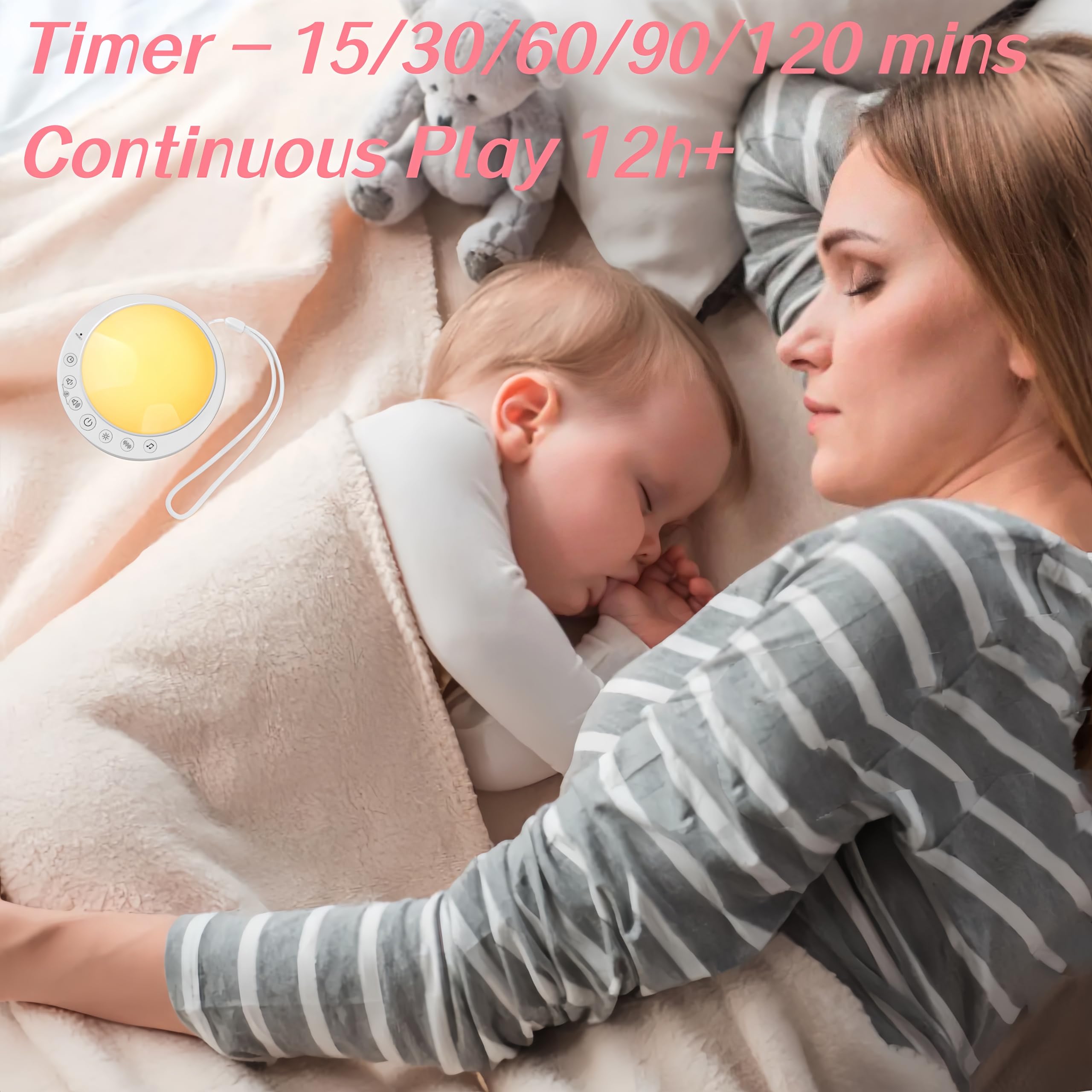 LacusMare White Noise Machine with 16 Soothing Sounds, Timer & Nightlights, Rechargeable Sleep Aid Sound Machine - Image 3