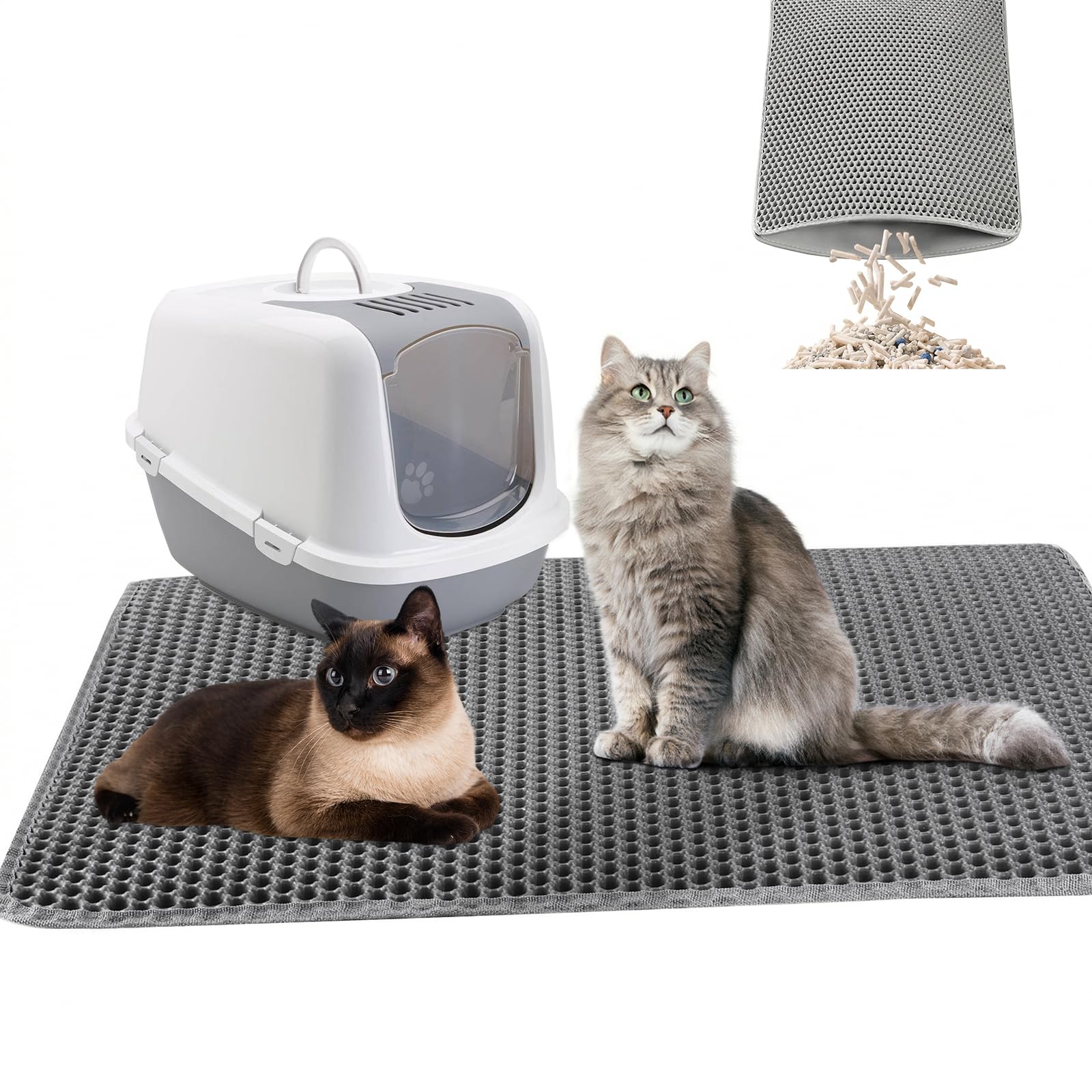 Cat Litter Mat Large 90x60cm Double Layer Honeycomb Design, Waterproof Litter Tray Mat, EVA Material BPA-Free, Soft on Paws, Washable & Non-Slip for Multiple Cats