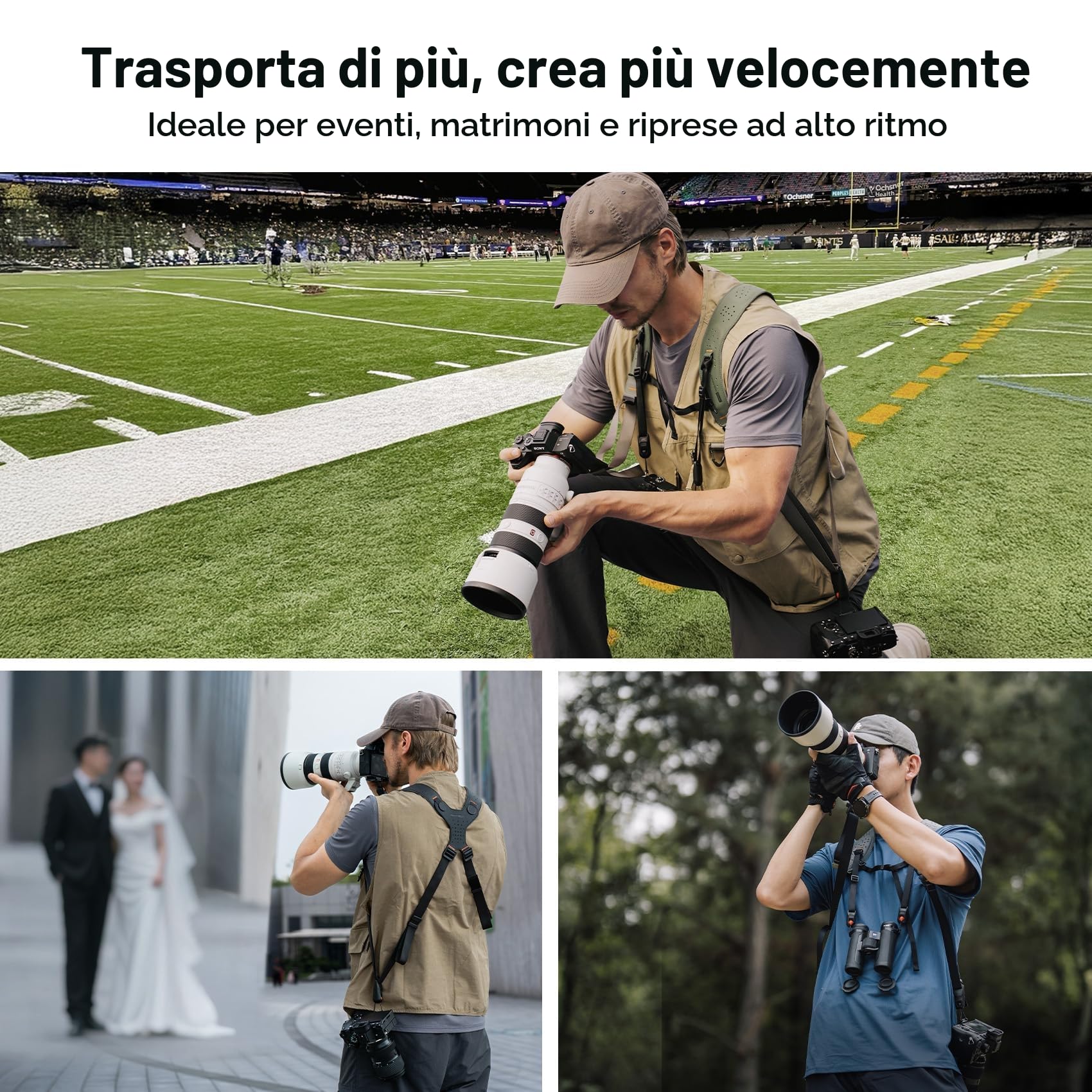PGYTECH Camera Strap Master, Imbragatura Doppia Spalla in Pelle per 3 Fotocamere, Imbragatura Fotocamera Regolabile per Fotografi Professionisti