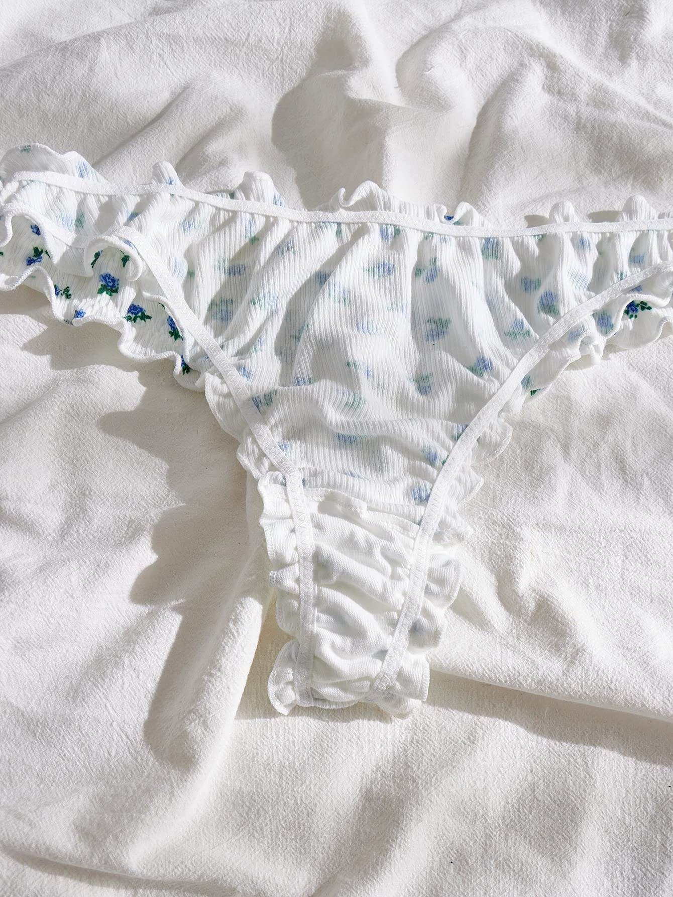 COZYEASE Women's 5 Piece Sets Floral Print Lettuce Trim Low Rise Panty Cute Underwear