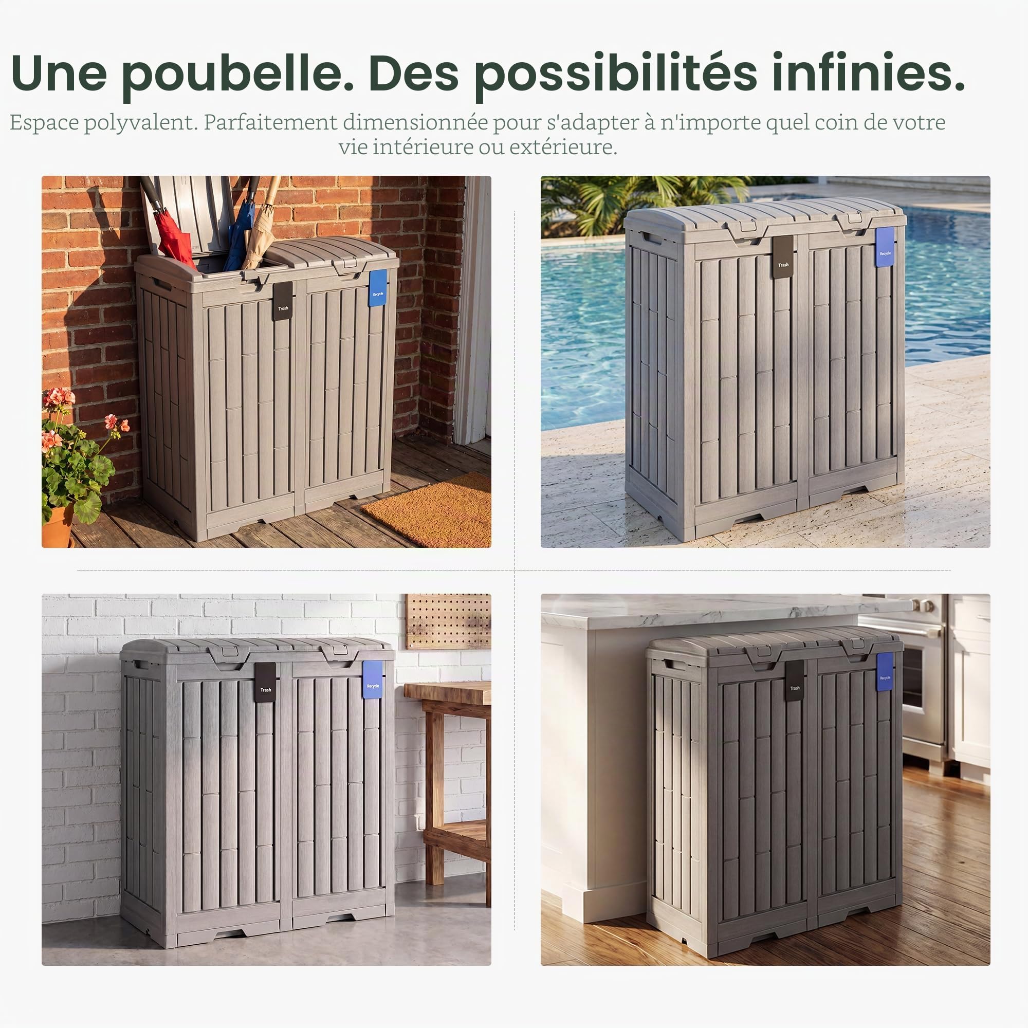 EAST OAK Poubelle d'extérieur de 280 litres | Poubelle en résine imperméable avec Couvercle à étages et Plateau d'égouttement | Poubelle extérieure pour terrasse | Cuisine, arrière-Cour et terrasse |