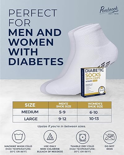 Miniatura 6 de Calcetines de tobillo para diabéticos para hombres y mujeres con empuñaduras  6 pares de calcetines de 14 de largo ancho antideslizantes para