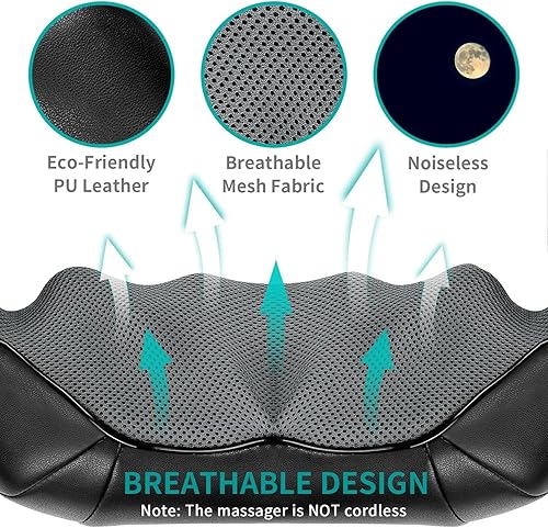 Miniatura 7 de Nekteck Masajeador Shiatsu inalámbrico de cuello y espalda con calor relajante, almohada eléctrica recargable de tejido profundo 3D para alivio del