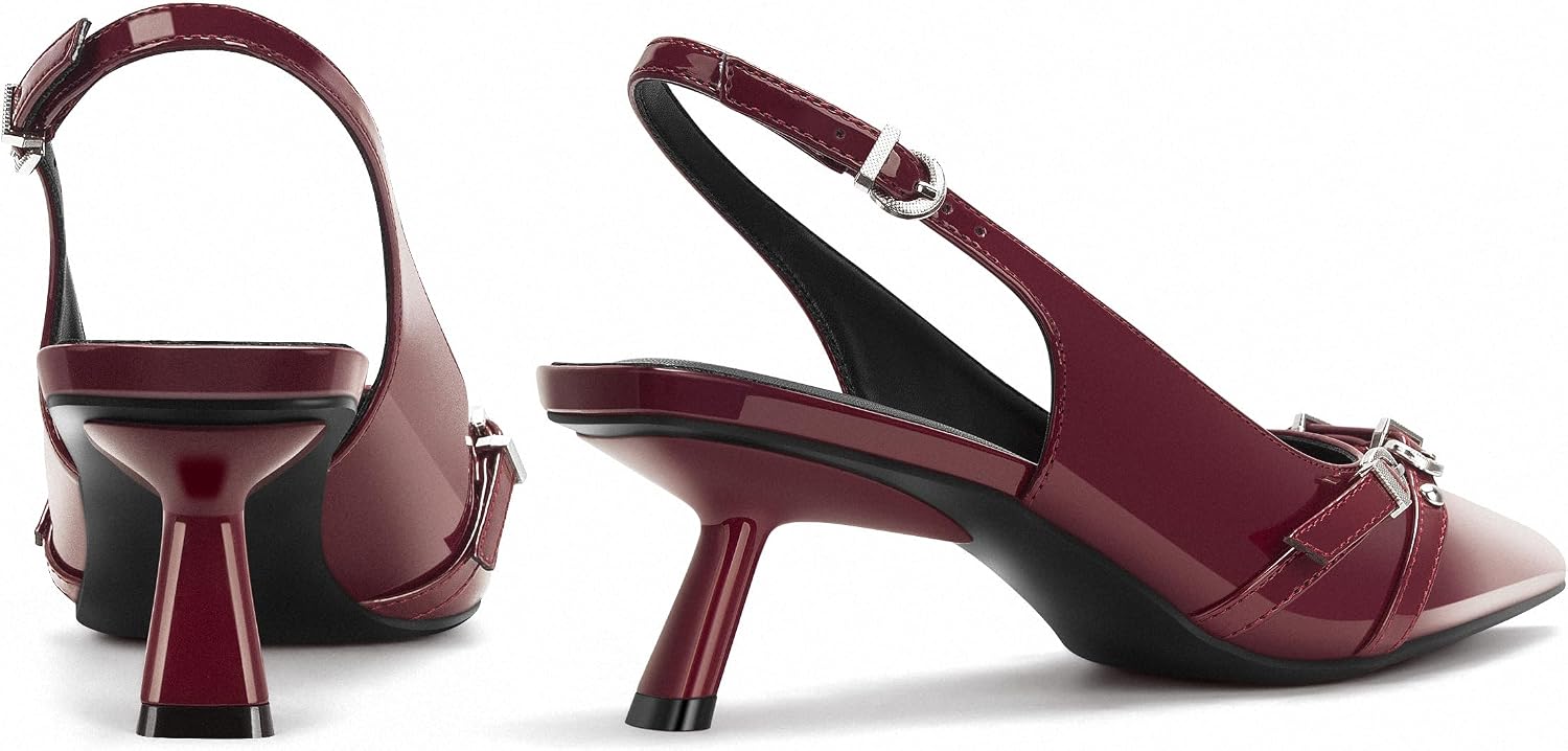 Slingback Heels with Buckle Kitten Heels for Women Low Heel Pointed Toe Pumps,MOST-88