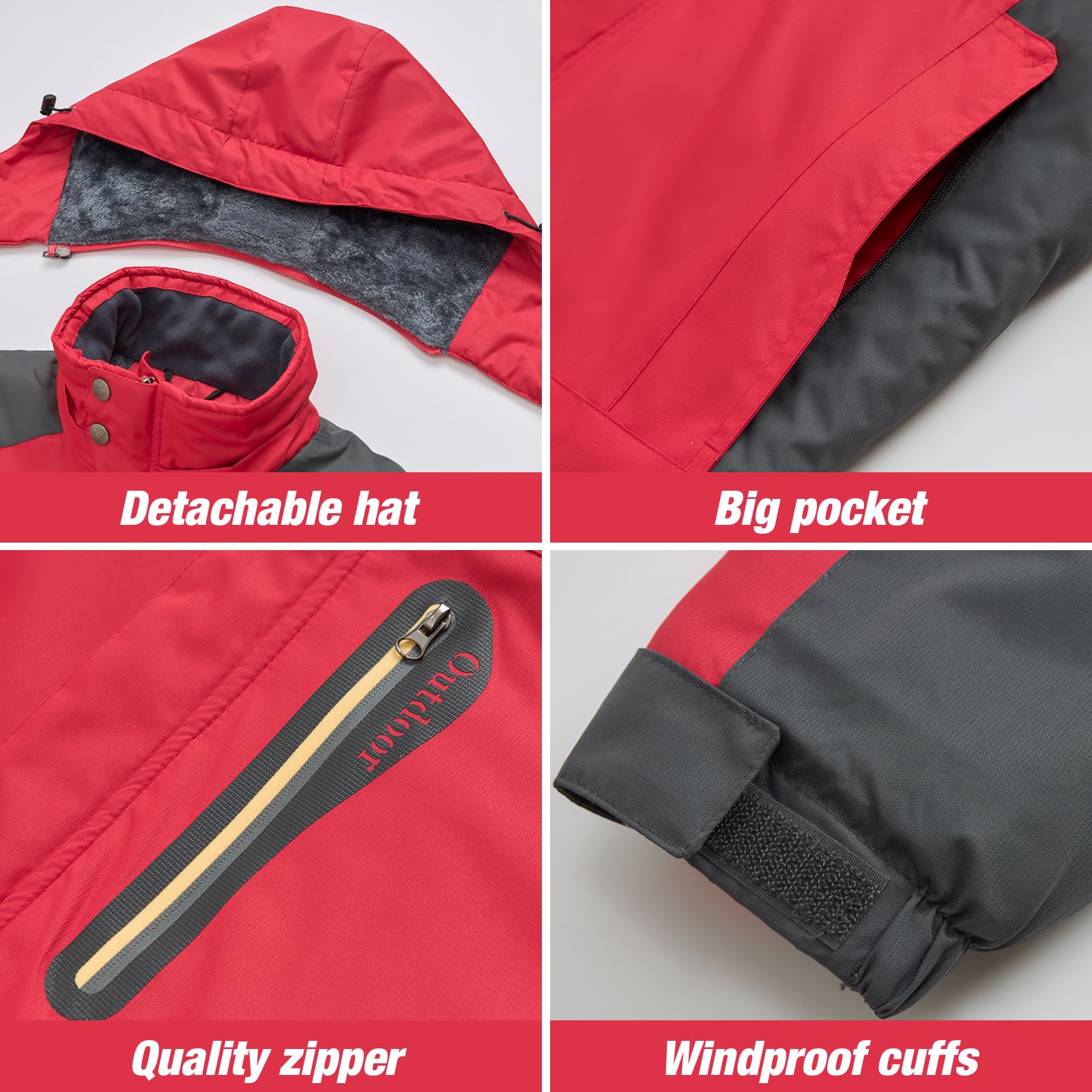 Chaqueta de esquí de invierno para hombre, cálida, impermeable, forro polar, abrigo de nieve con capucha, resistente al viento, impermeable de montaña