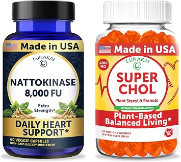 Lunakai USA Made Nattokinase 8000 FU Capsules + Super Chol Gummies Bundle Non-GMO 60ct Each