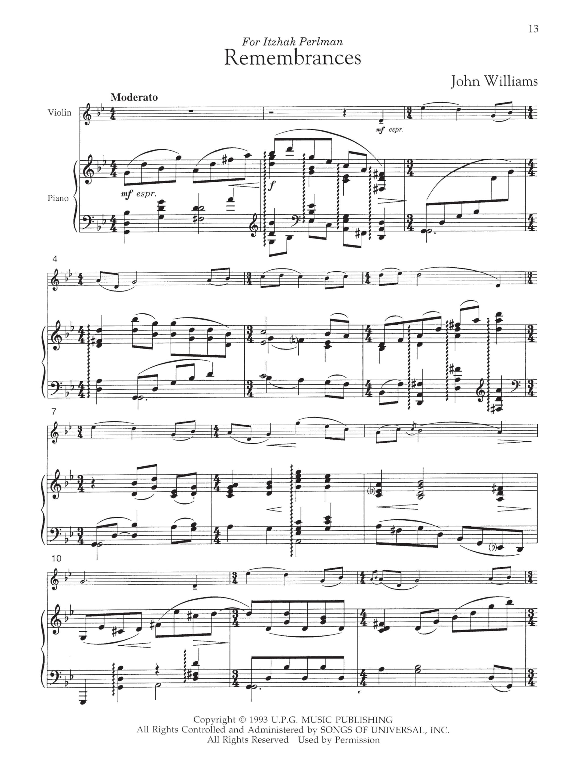 Three Pieces from Schindler's List Violin and Piano [Lingua inglese]
