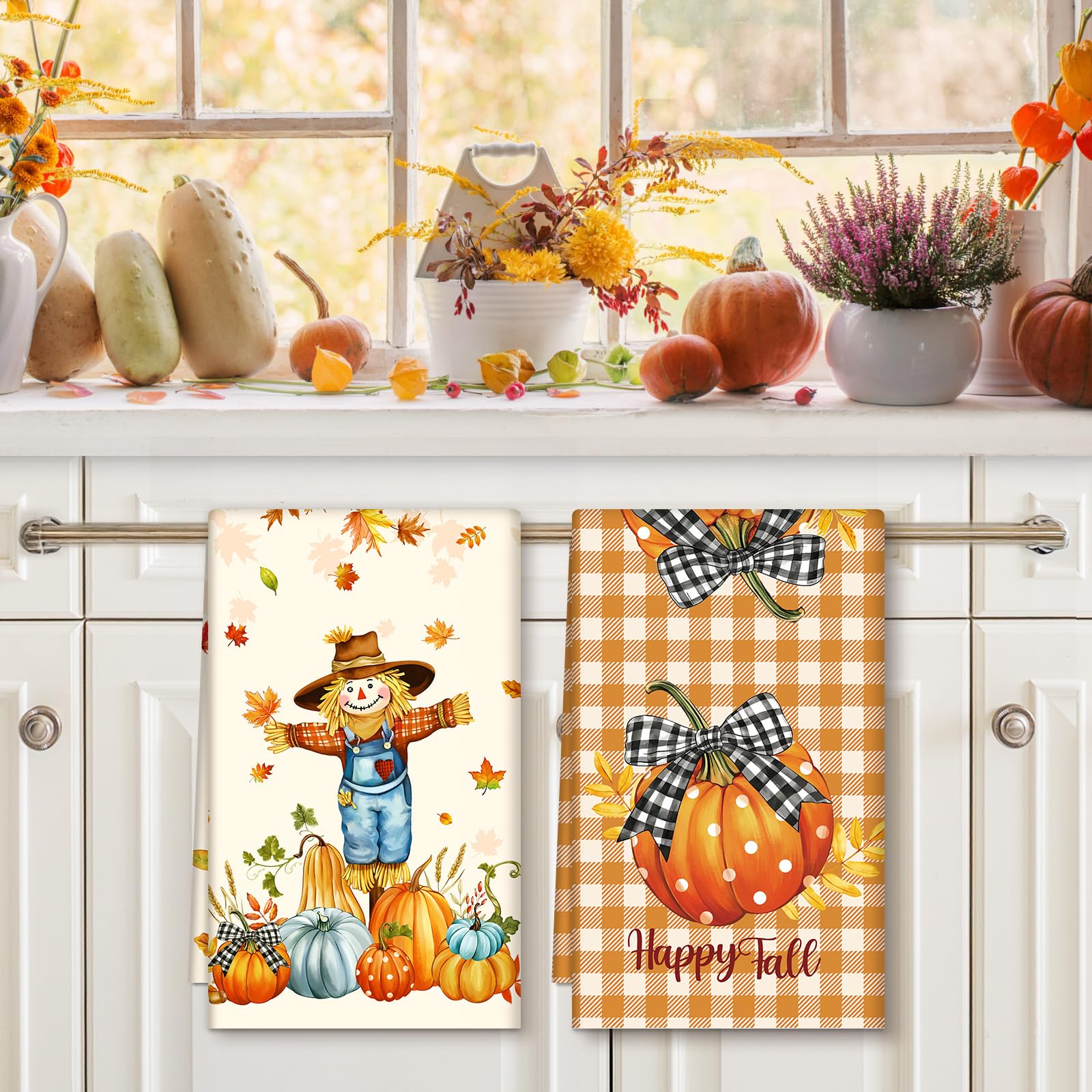 Arquiel Fall Thanksgiving Gnome Pumpkin Tea Towels, Cotton Kitchen Towel 48 × 70 cm - Image 3