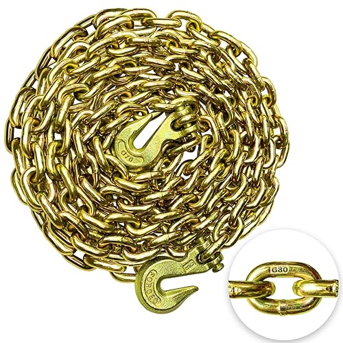 YATOINTO G80 - Cadena de transporte de 38 pulgadas x 25 pies de seguridadcarpeta con ganchos de agarre de horquilla 7,100 libras, cadena de registro