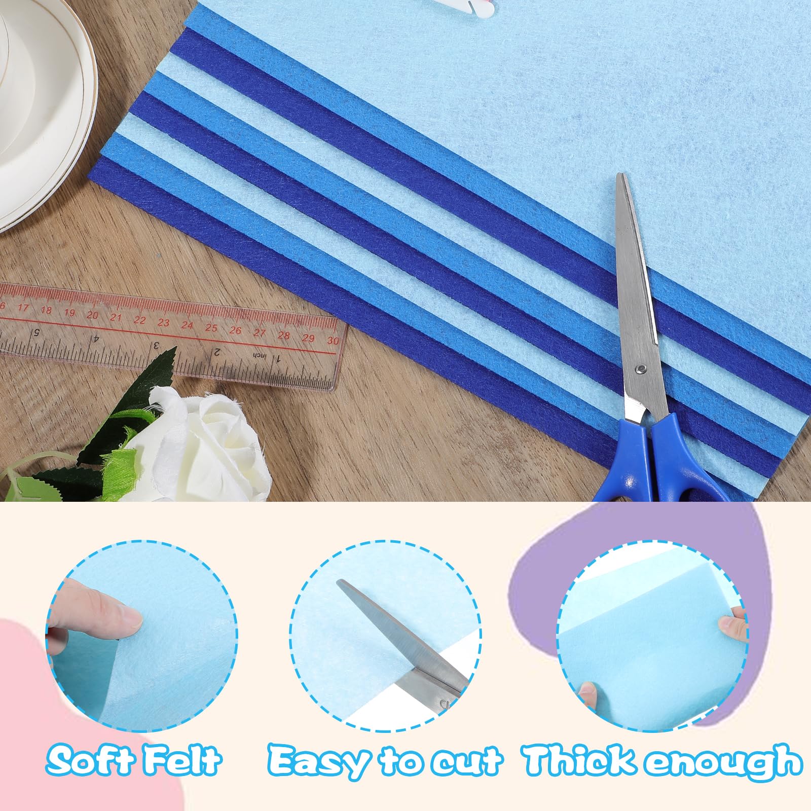 Felt Sheets for Crafts 9PCS 11.8 * 7.9in Wool Stiff Felt Sheets Soft Fabric Skin Felt DIY Patchwork Rug Arts and Crafts Fabric Pieces (3 Blue)