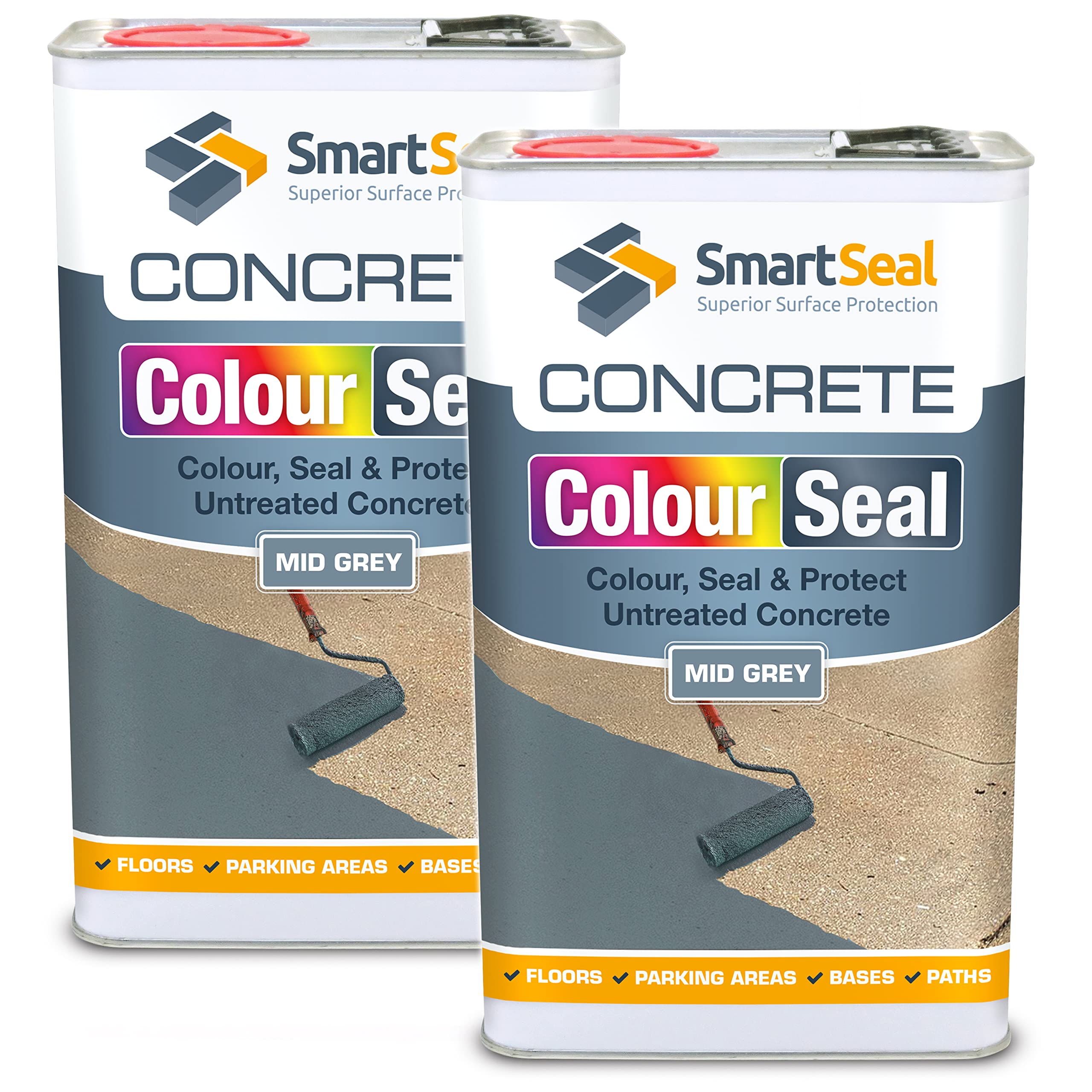 SmartSeal Coloured Concrete Sealer (Mid Grey, 2 x 5L) - Professional Sealant to Recolour, Protect & Transform Floors - Durable Alternative to Concrete Paint - Hard-Wearing Finish — image 1