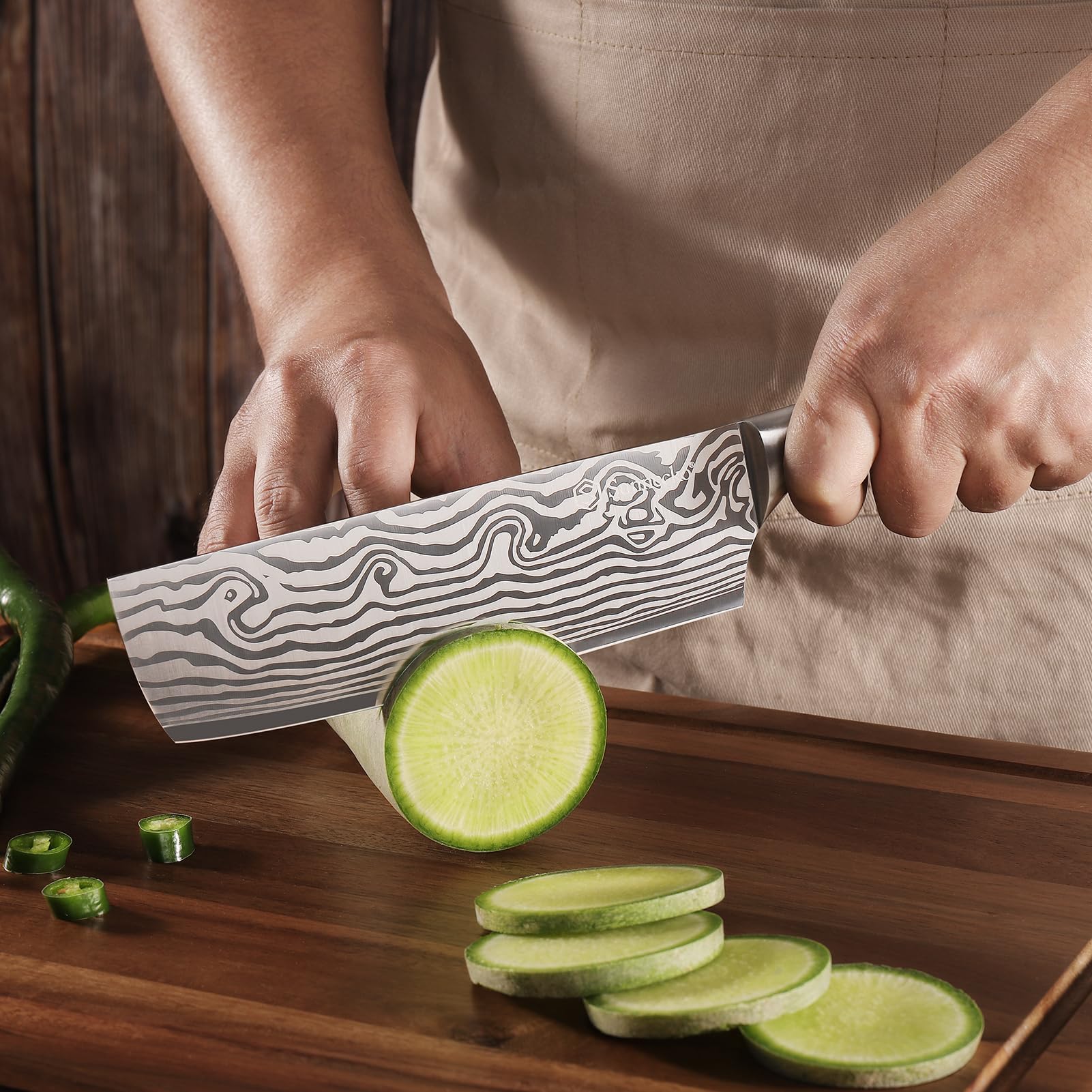 Sunnecko Couteau Nakiri Cuisine 18cm avec Protection de Lame, Couteau de Cuisine Professionnel pour Viande Légume Plat Asiatique, en Acier Inoxydable