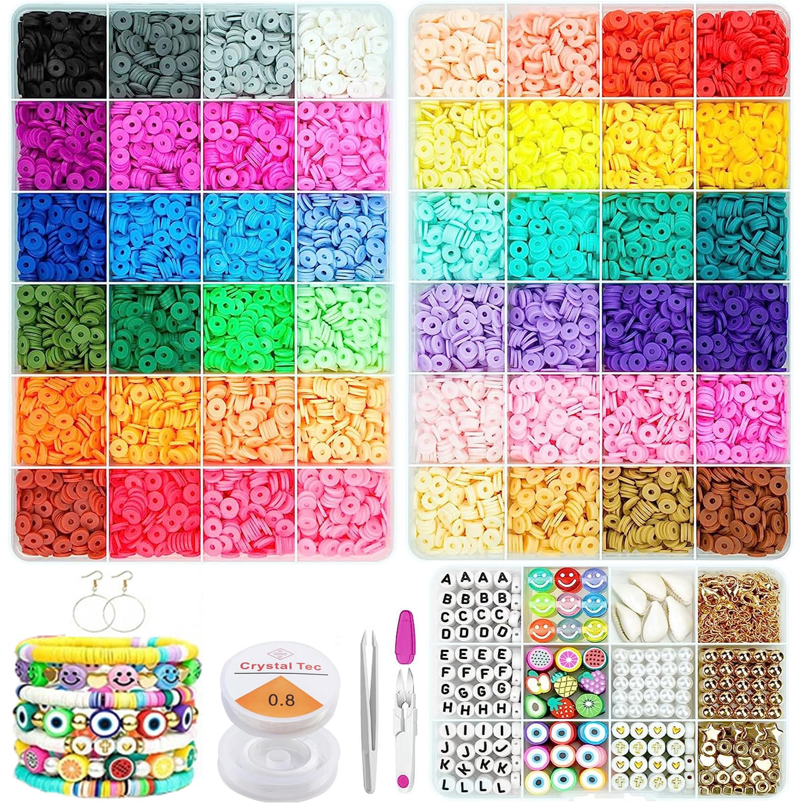 WEUOPG 12440pcs Clay Beads for Bracelet Making, 48 Colors 3 Boxes Jewelry Making Kit, Letter Beads with Charm and Elastic Strings, Crafts Gift for Girls Ages 6-12