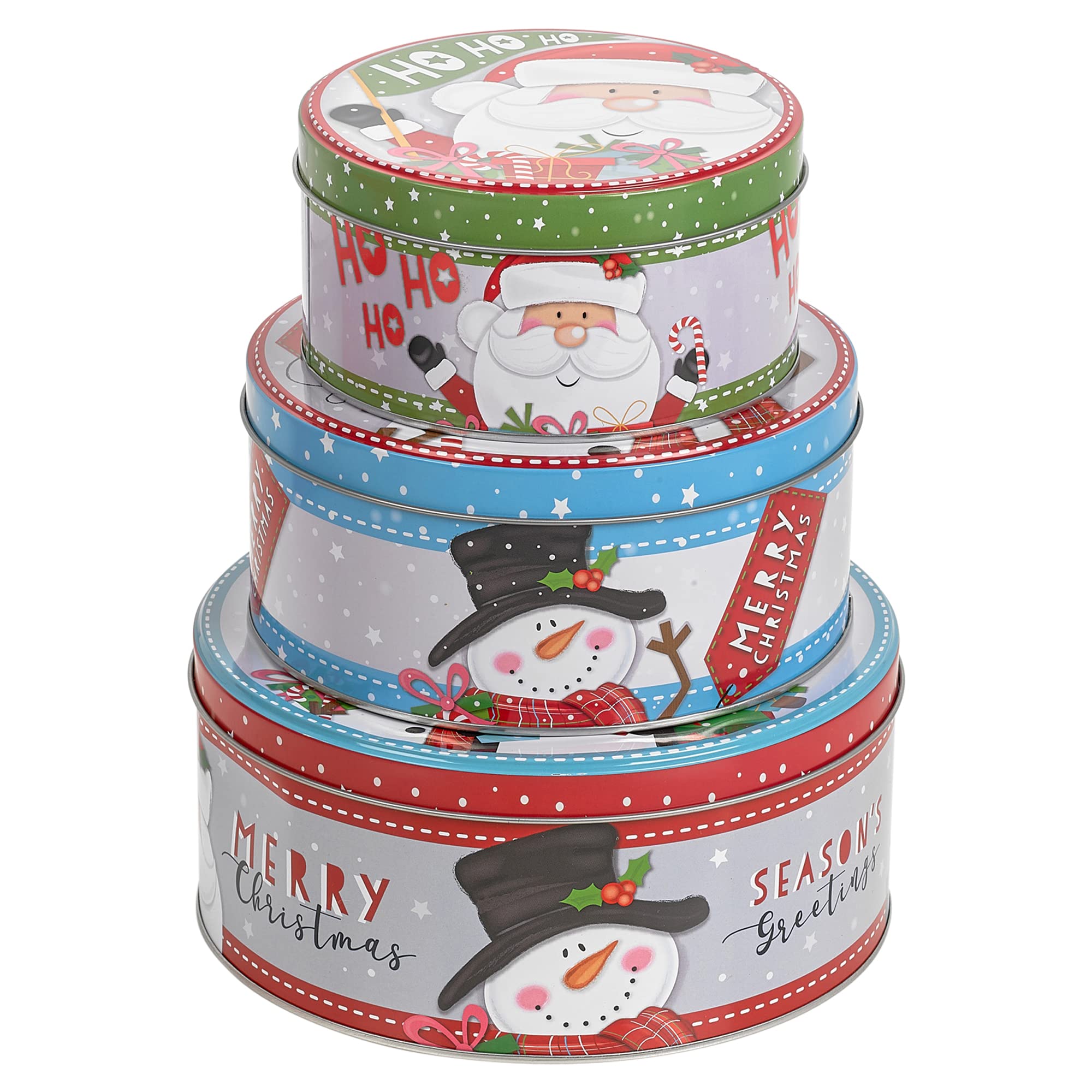Urbn-Chef Santa Snowman 3Pcs Christmas Cookie And Cake Xmas Biscuit Storage Nesting Tin Set Square/Round (, Round)