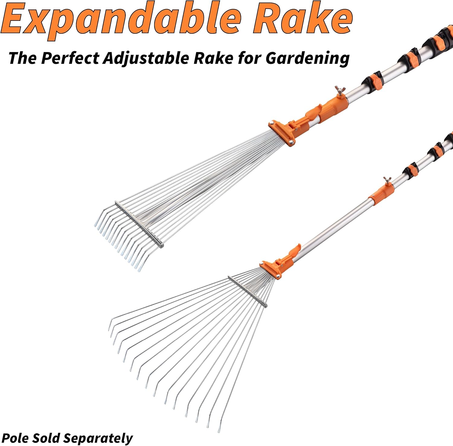 Roof Metal Leaf Rake Attachment // Collapsible Roof Rake for Leaves and Pines Fits All Extension Poles with Acme Thread // Collapsible Raker Tool for Gardening and Lawns (Pole Sold Separately)