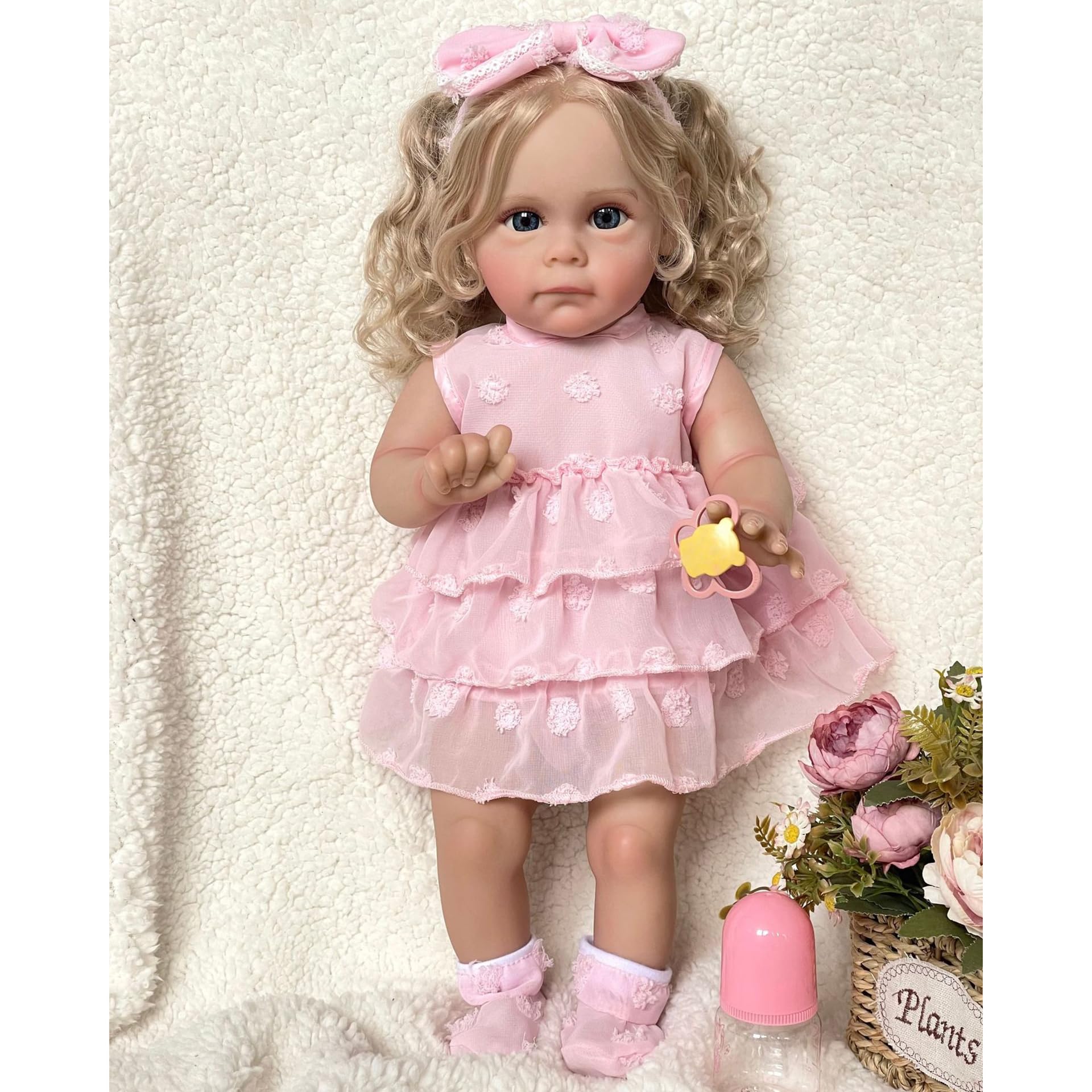 YIHANGG 55cm Bambolotto Bambina Reborn Bambole Reborn Femmine Realistiche di Silicone Appena Nate Capelli Biondi Bambola Neonato Reborn Compleanno Natale Regalo