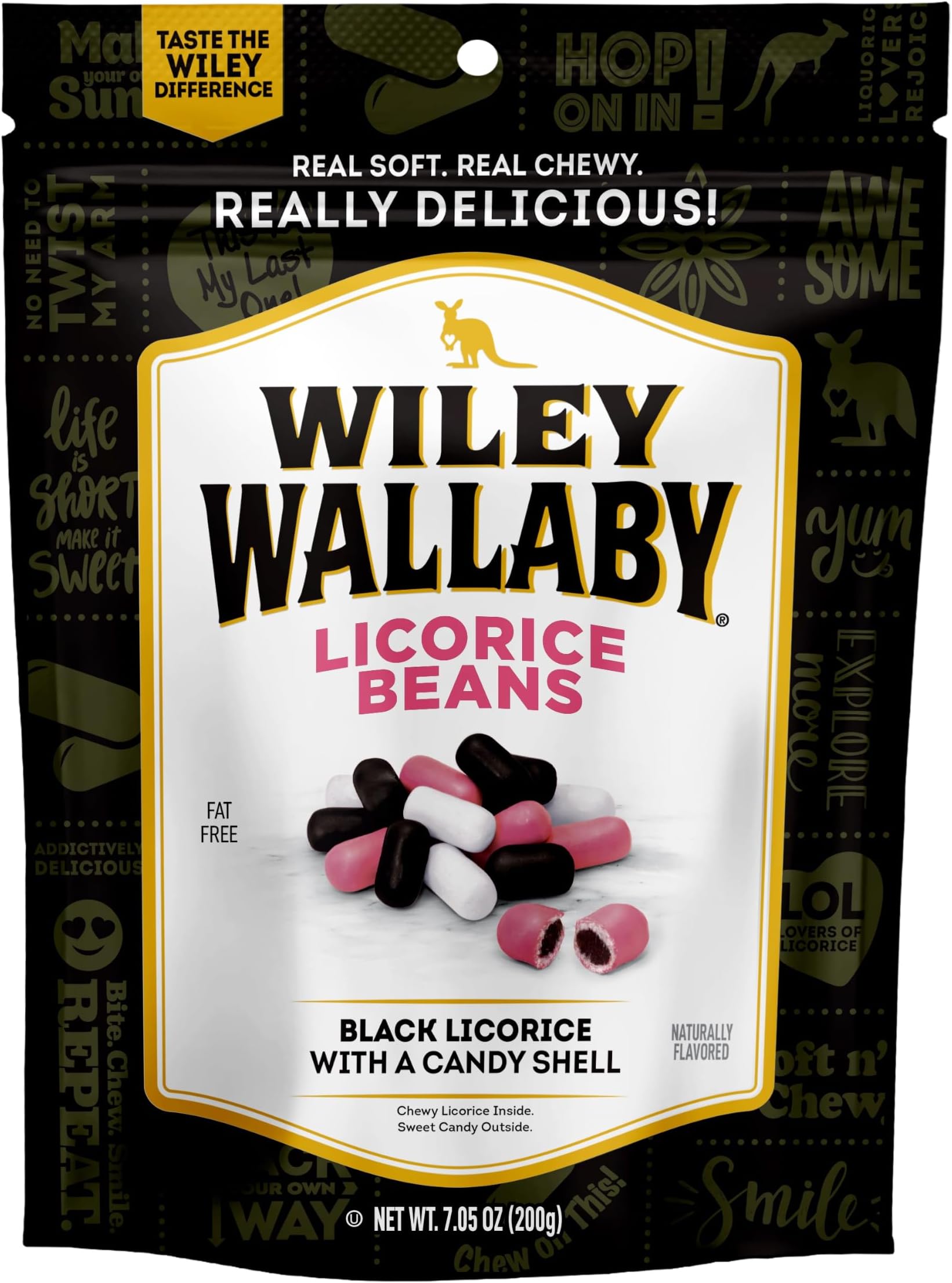 Wiley Wallaby Classic Black Licorice Beans Candy, 7.05oz, 1Pk