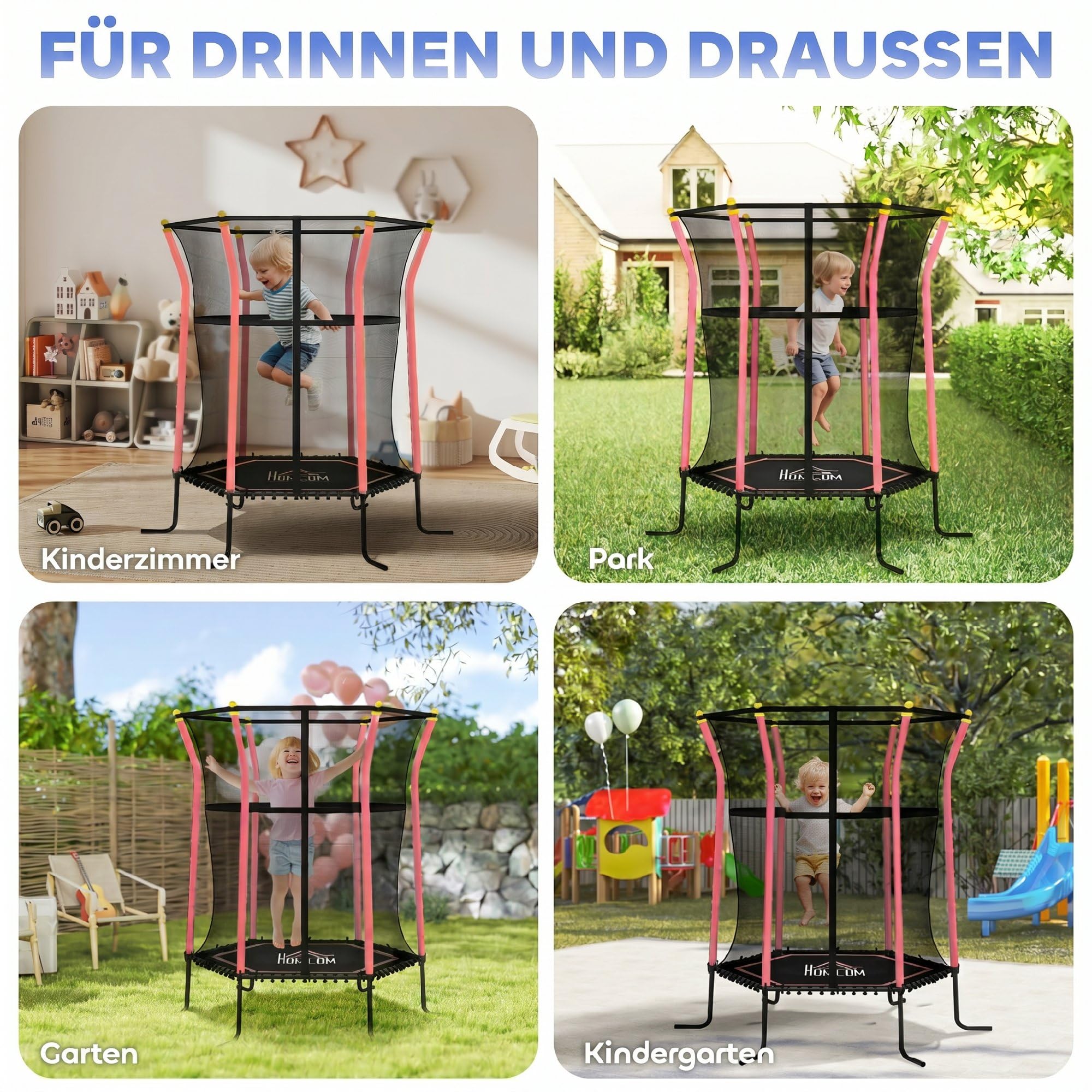 HOMCOM Trampolin Outdoor, Kindertrampolin Gartentrampolin mit Sicherheitsnetz, Randabdeckung für Kinder 3-10 Jahre bis 50 kg belastbar