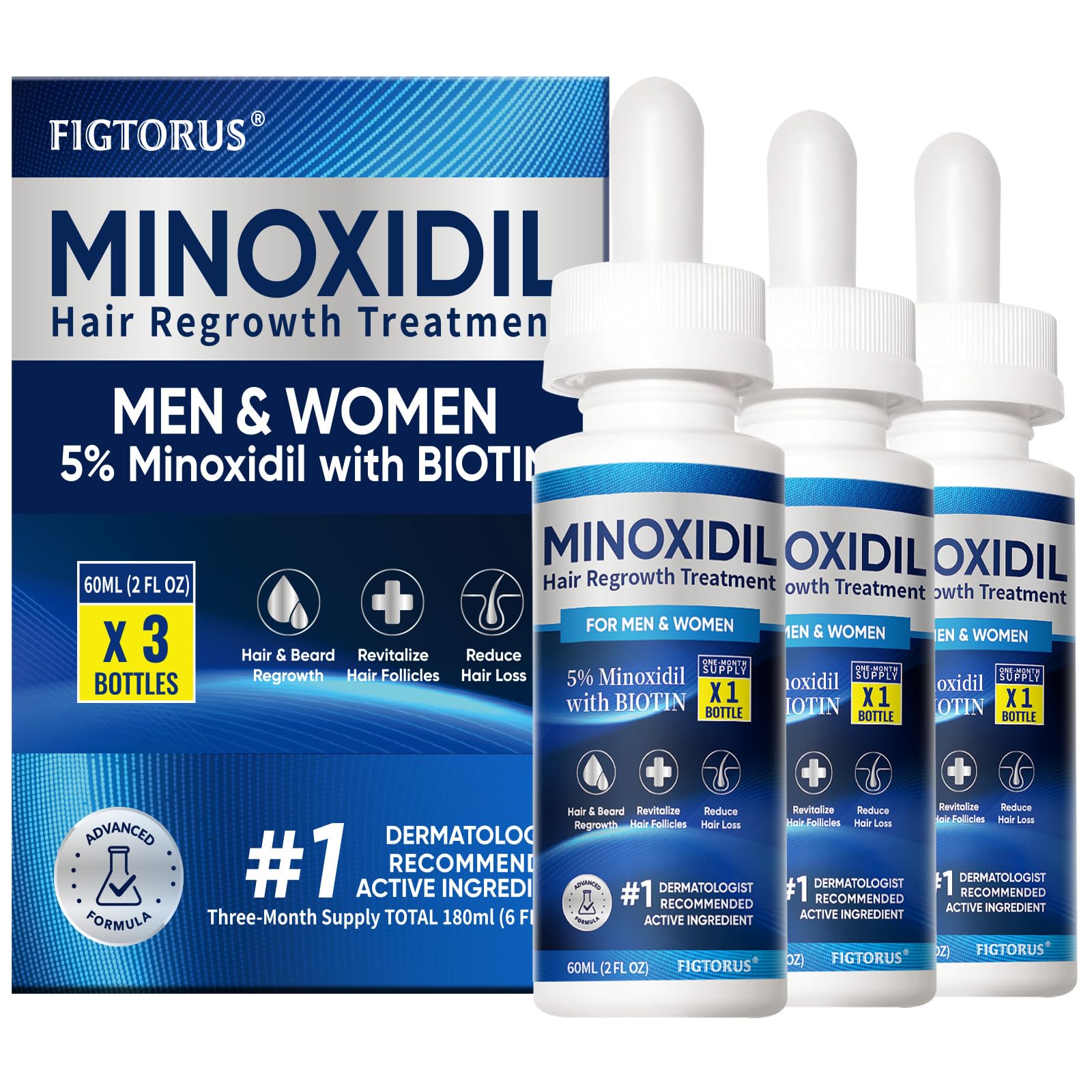5% Minoxidil Serum for Men & Women, Minoxidil for Men Extra Strength, Minoxidil for Women Hair Growth Serum for Thinning Hair, Helps Reduce Hair Loss & Promote Fuller Thicker Hair (180ml) 2 Fl Oz (Pack of 3) 3 Bottles