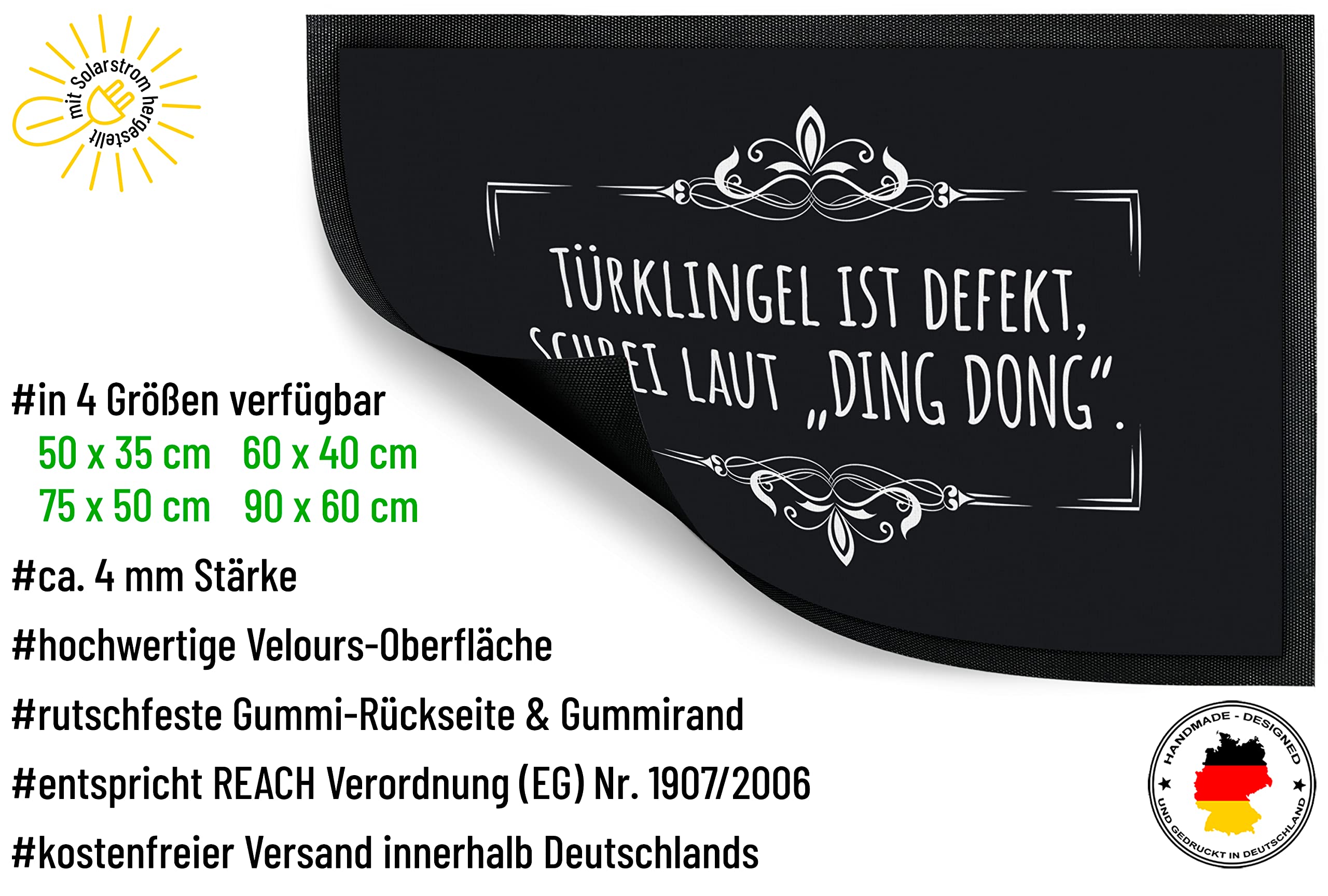 True Statements Deko-Fußmatte 75 x 50 cm Türklingel ist defekt, „Ding Dong“ - originelle Geschenkidee für Familie & Freunde - rutschfeste Schmutzfangmatte Türvorleger Eingangstürmatte Innen & Außen